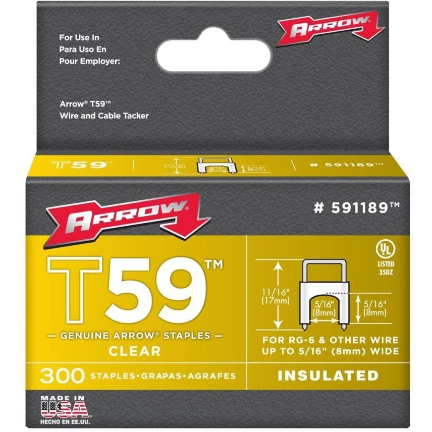 Arrow Fastener 591189 5/16" x 5/16" Clear T59 Staples