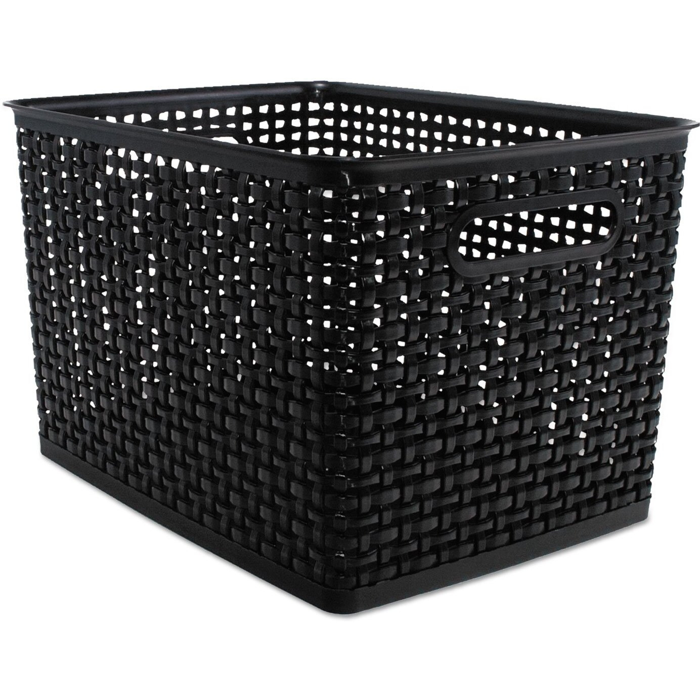 Plastic Weave Bin, Large, Black (2-Pack)