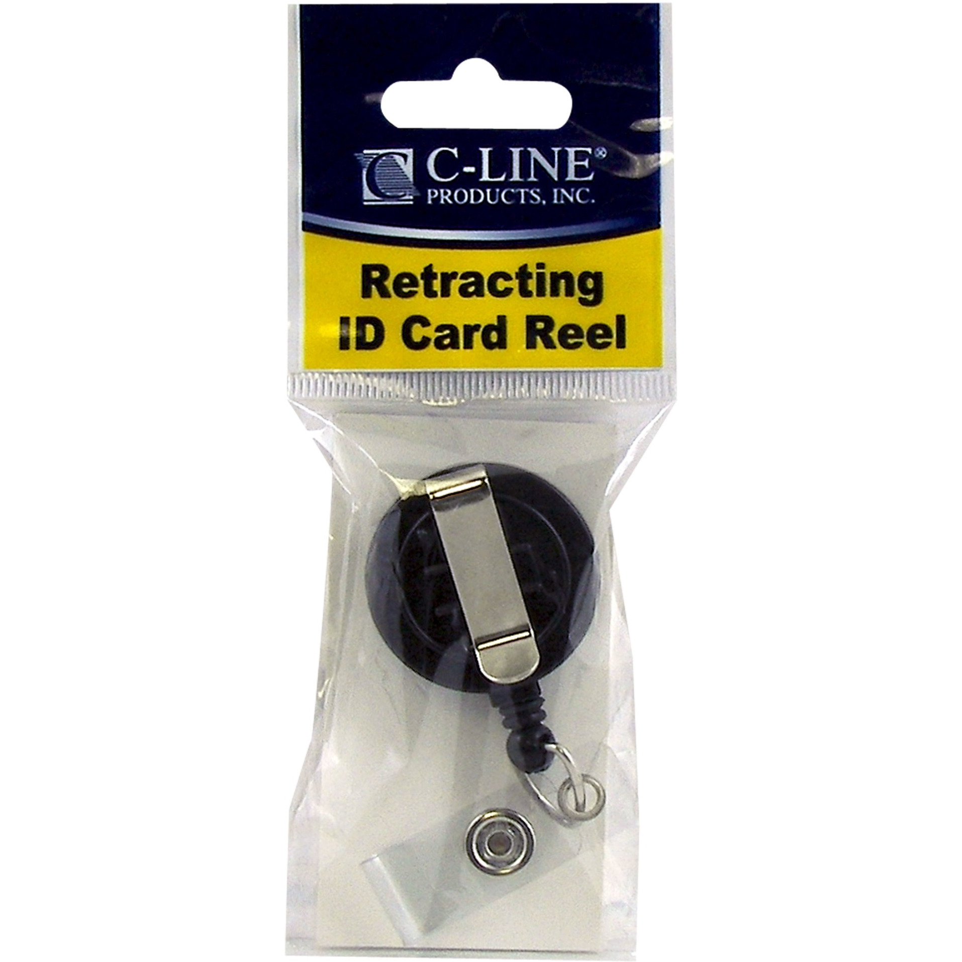 Retracting ID Card Reels, Swiveling Spring Clip with Snap-on ID Strap, Black (Set of 12)