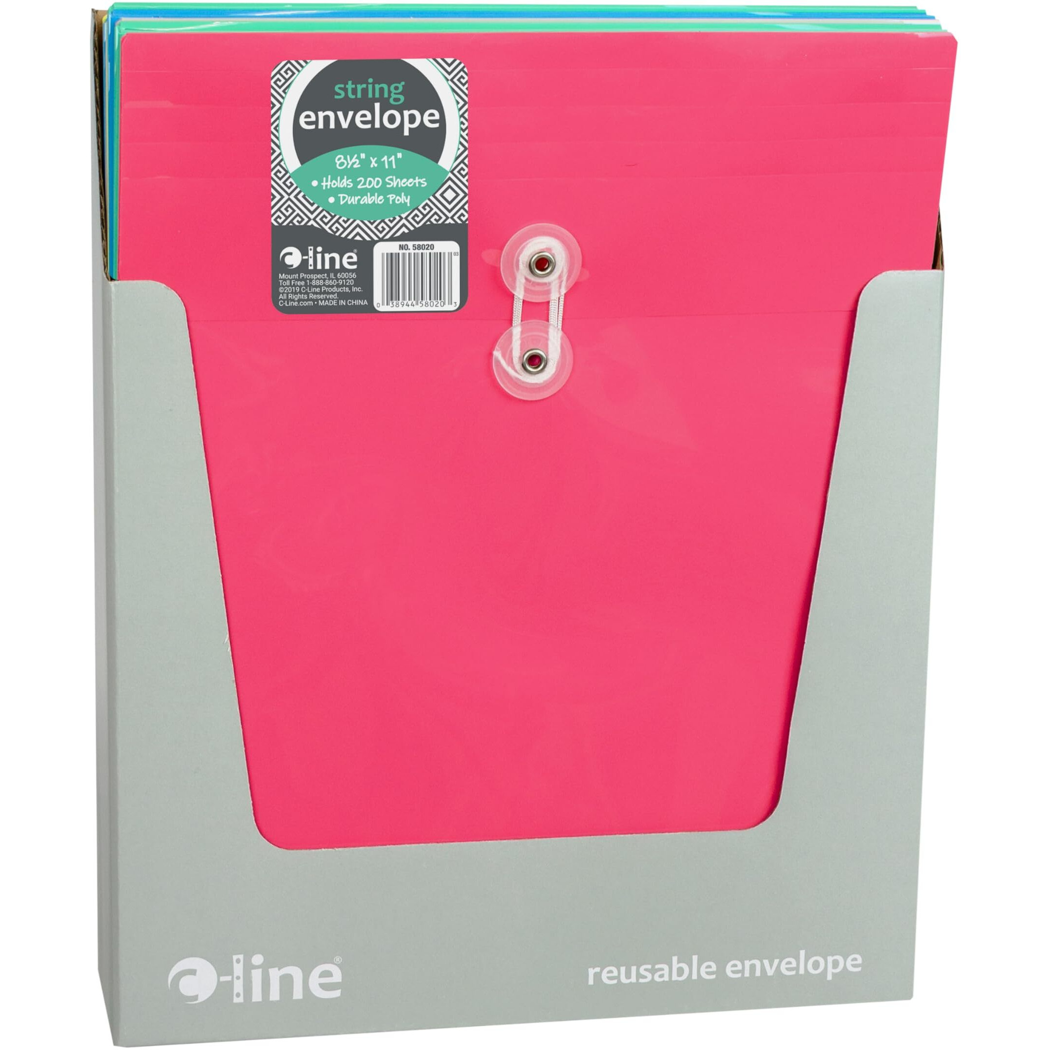 Reusable Poly Envelope with String Closure, Top Load, Assorted Colors (Color May Vary) (Set of 24 Envelopes)