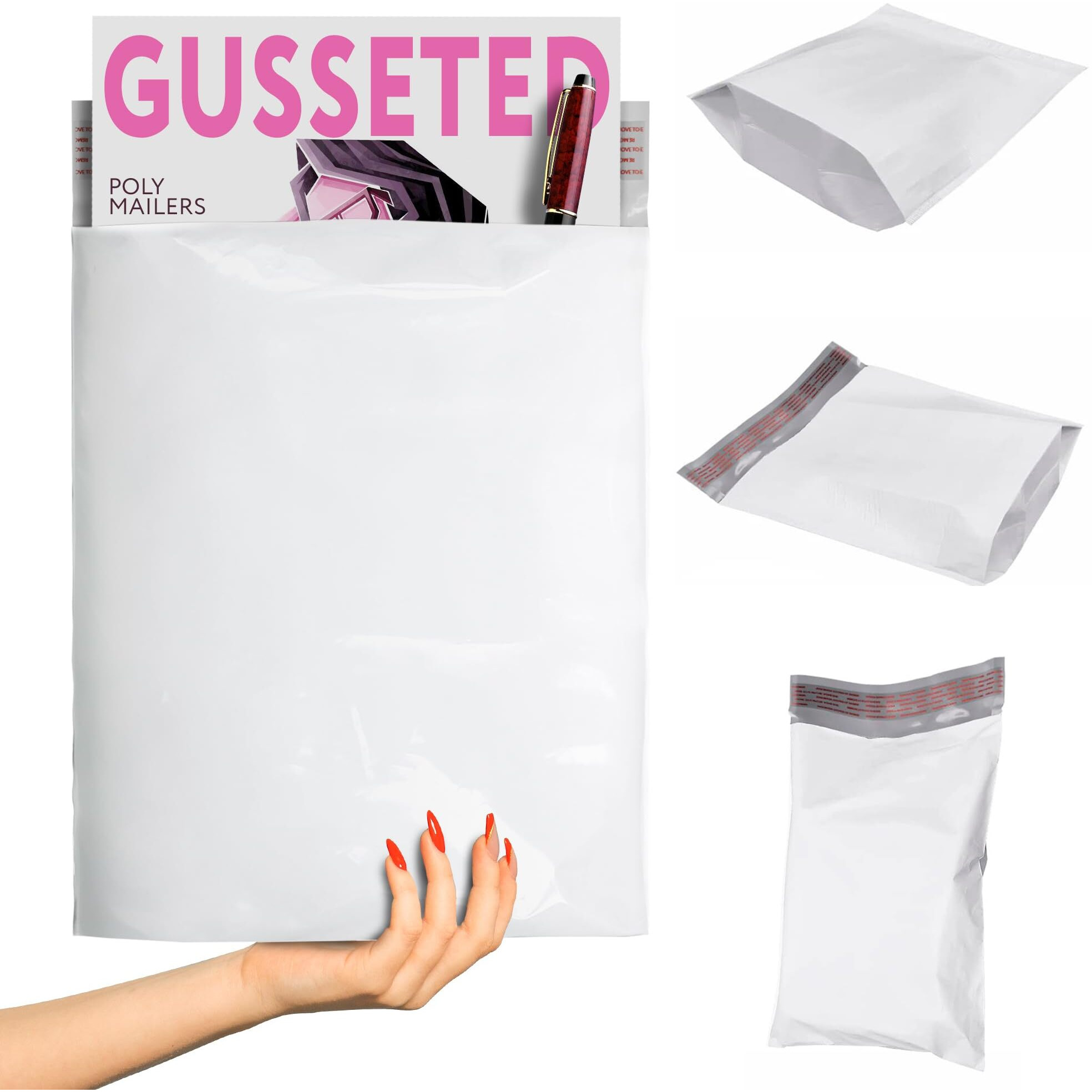 100 Pack of White Poly Mailers 13 x 16 x 4 gusseted Poly Mailers Poly Shipping Bags For clothes White Shipping Polymailers Plastic Mailing Bags Packaging & Packing Waterproof Tamper Resistant(D0102H9390W)