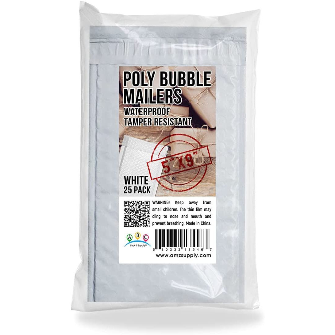 Poly Bubble Mailers 5 x 9 Pack of 25 White Padded Shipping Envelopes for Mailing Tear-Proof Bubble Mailer Padded Envelopes Waterproof Bubble Envelopes Bulk Self-Seal Padded Mailers(D0102H93g7A)