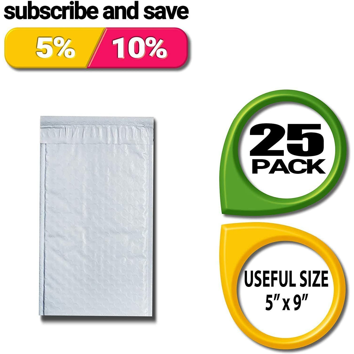 Poly Bubble Mailers 5 x 9 Pack of 25 White Padded Shipping Envelopes for Mailing Tear-Proof Bubble Mailer Padded Envelopes Waterproof Bubble Envelopes Bulk Self-Seal Padded Mailers(D0102H93g7A)