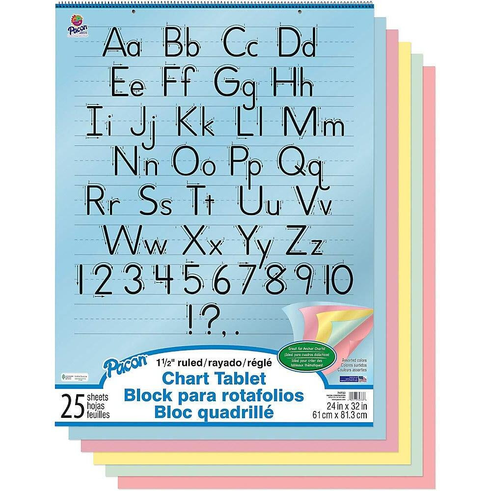 Pacon Colored Paper Chart Tablet - 24" x 32" - 5 Assorted Colors - No - 25 / Each