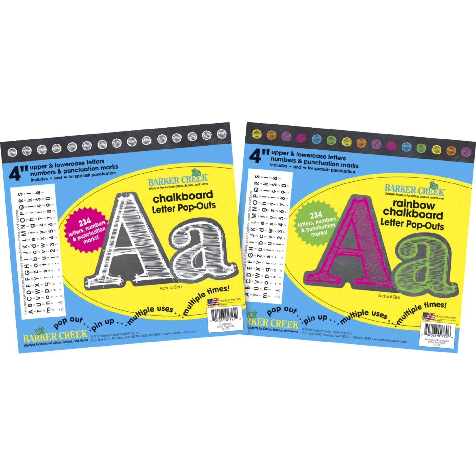 Barker Creek Rainbow Chalkboard Letter Pop-Outs, 2 Designs, 4 Inches, Set of 468