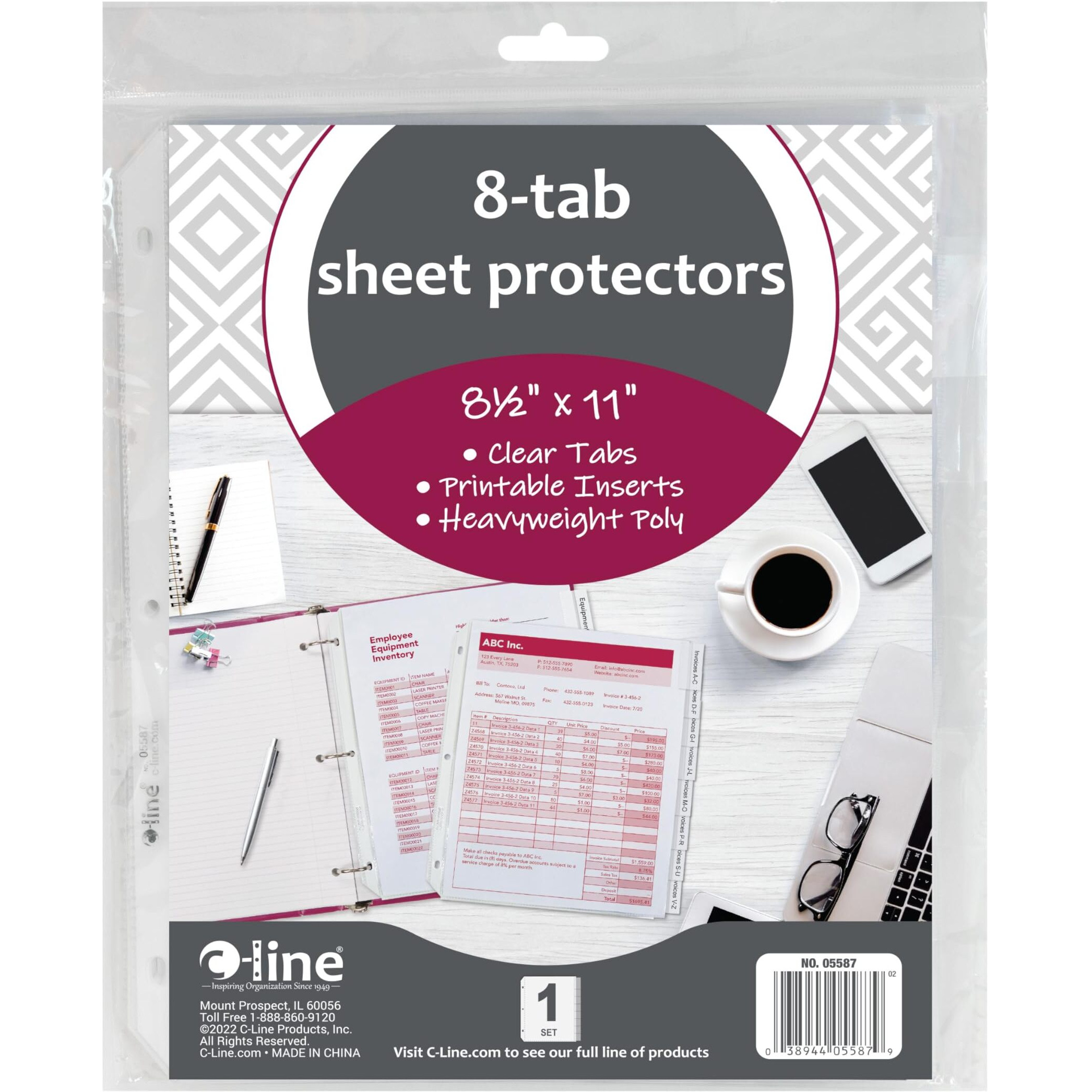 Polypropylene Sheet Protector with Index Tabs, Clear Tabs, 11 x 8 1/2, 8/ST (Set of 10 ST)