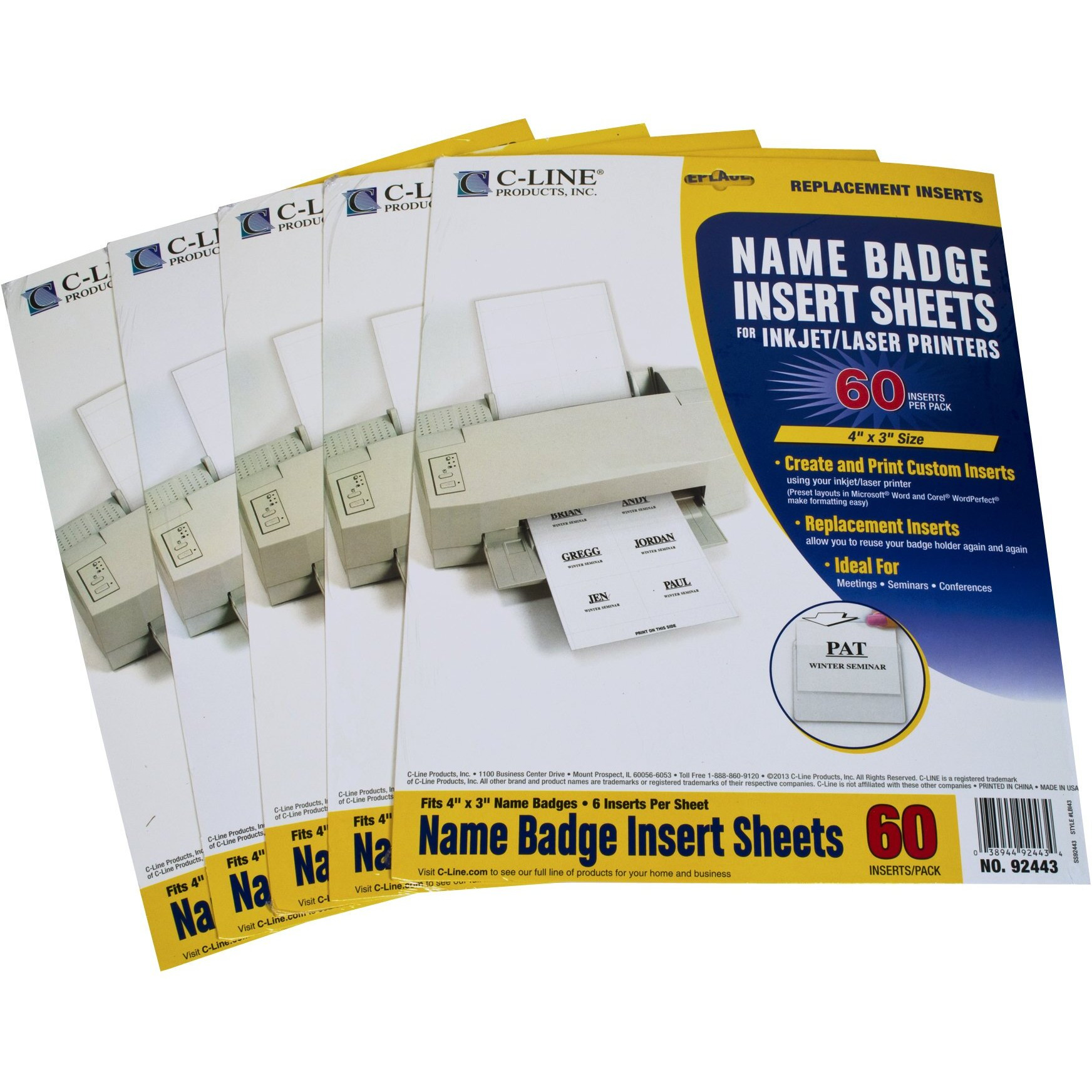 Laser Printer Name Badge Inserts, 6/Sheet, 4 x 3, 60/PK (Set of 5 PK)