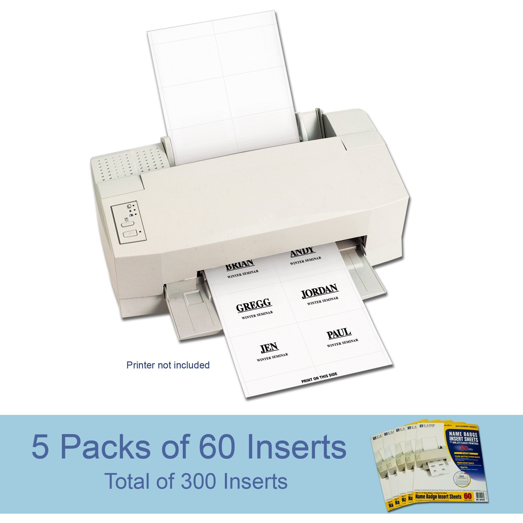 Laser Printer Name Badge Inserts, 6/Sheet, 4 x 3, 60/PK (Set of 5 PK)
