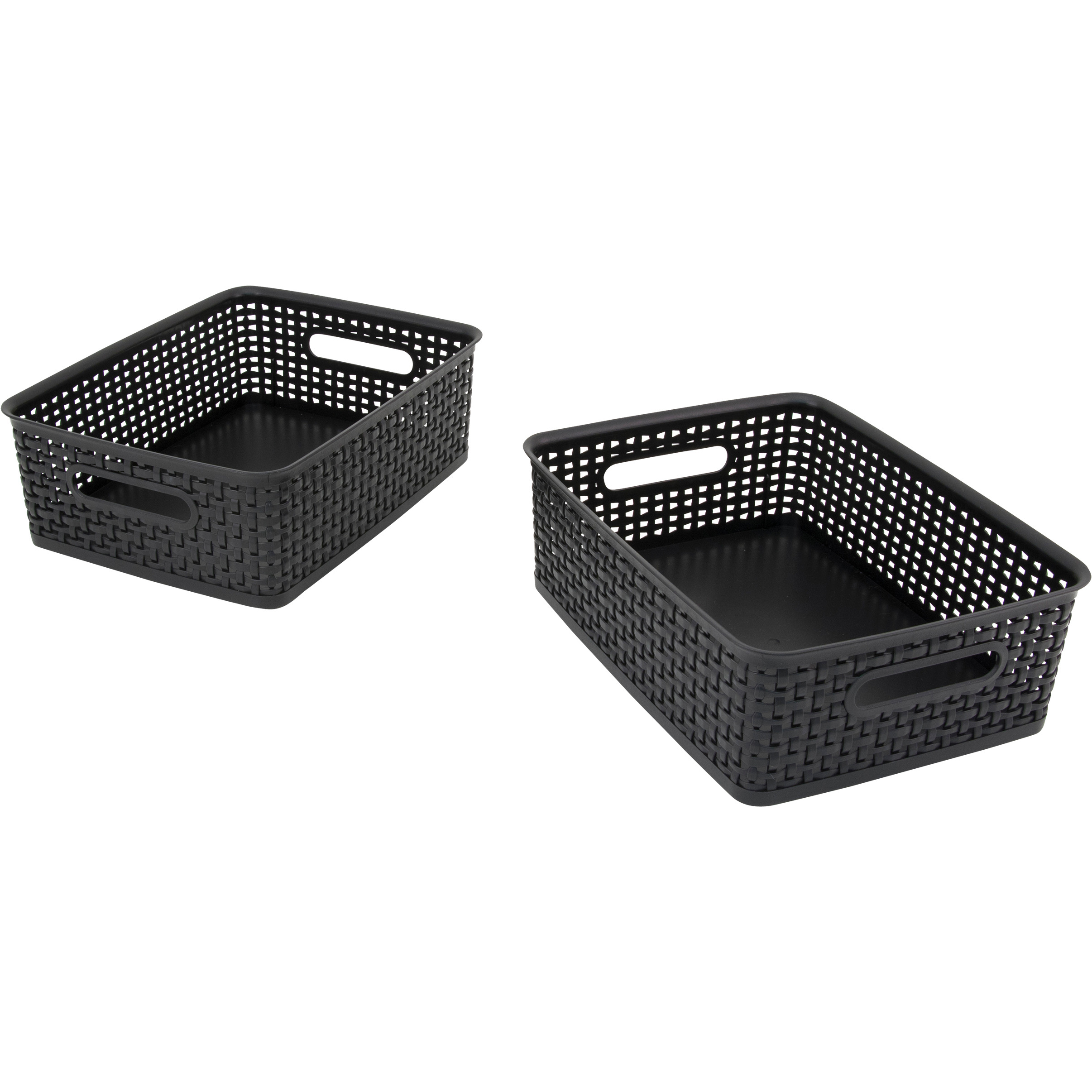 Plastic Weave Bin, Medium, Black (2-Pack)