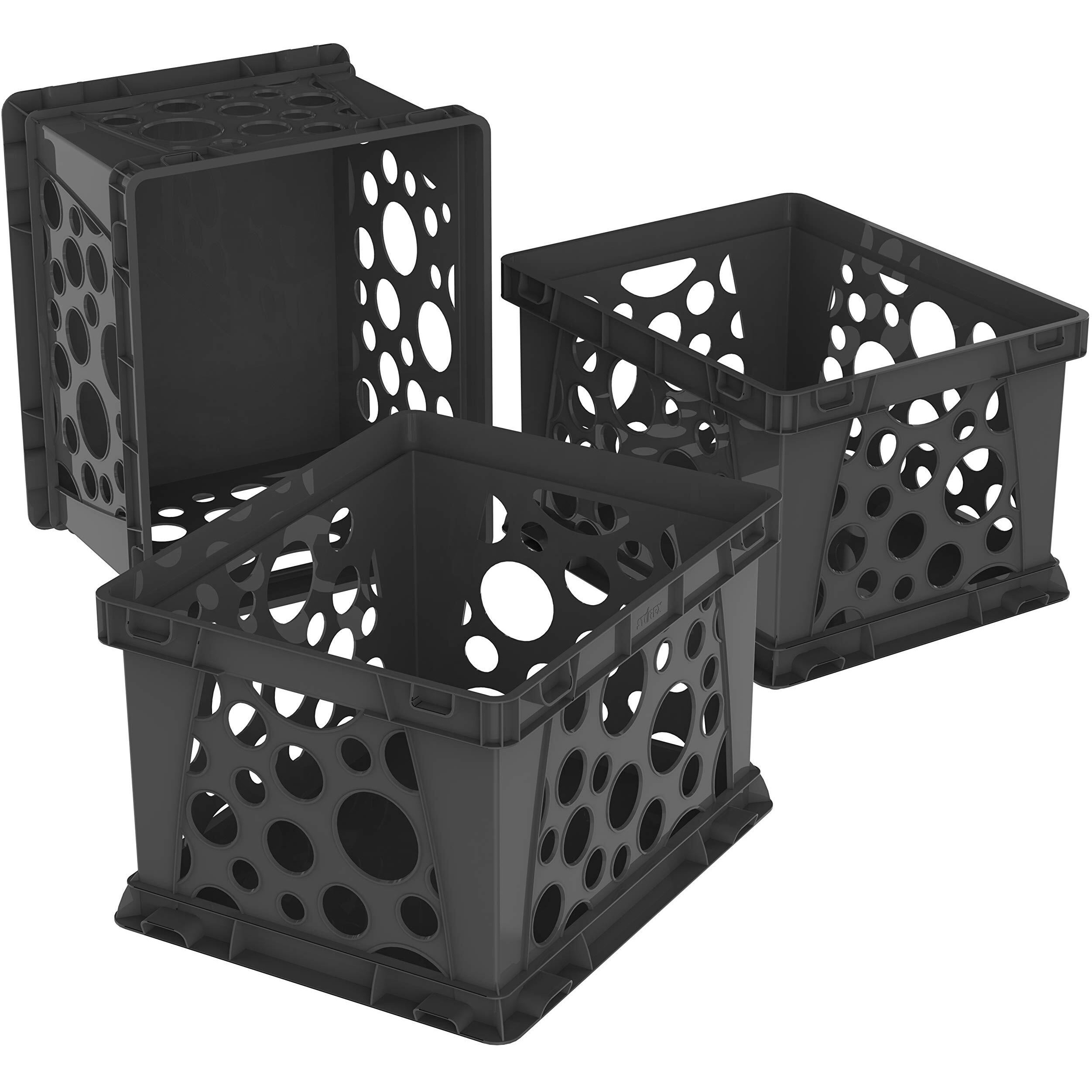 Storex Large Storage and Transport File Crate, Black (Case of 3)