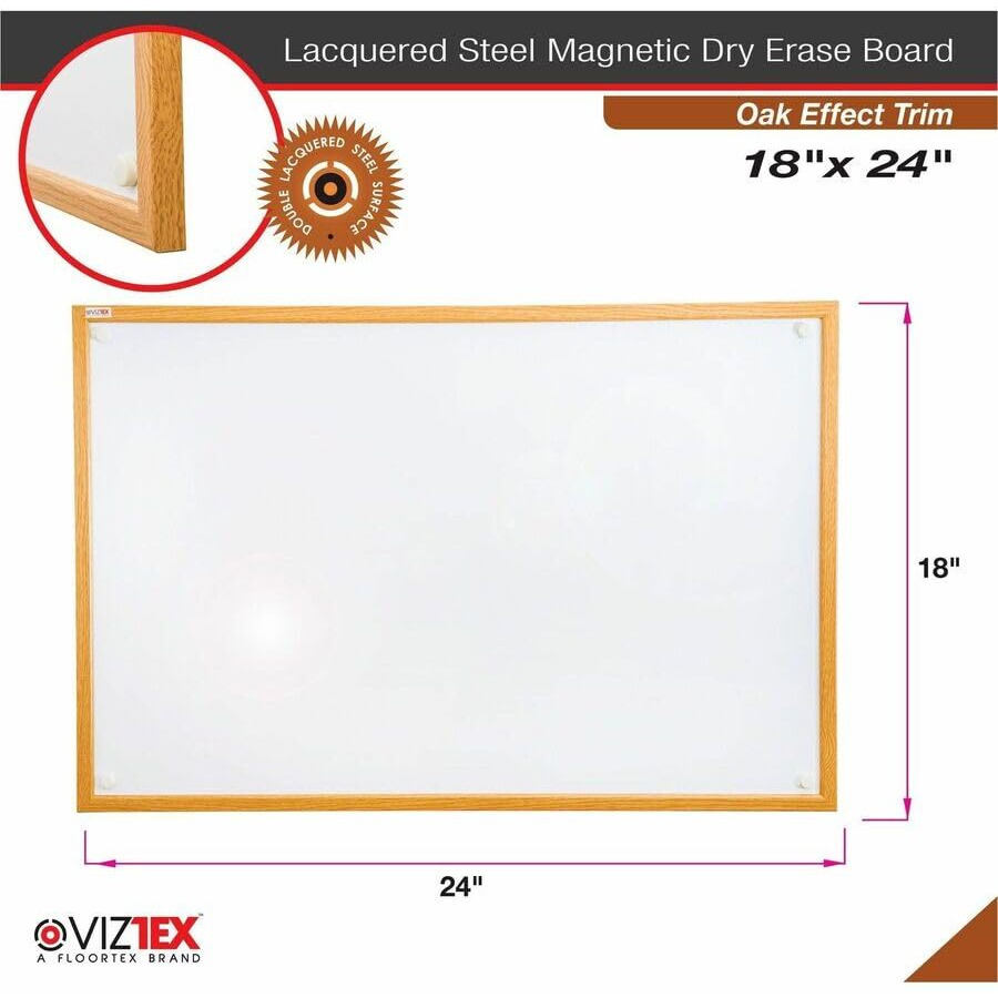 Viztex Lacquered Steel Magnetic Dry Erase Boards with an Oak Effect Frame - 18" x 24"