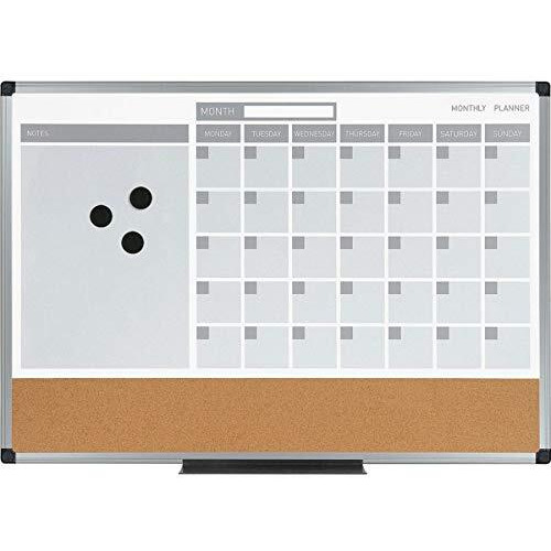 3-in-1 Dry-Erase Calendar Planner Board, 24" X 36", Silver Frame