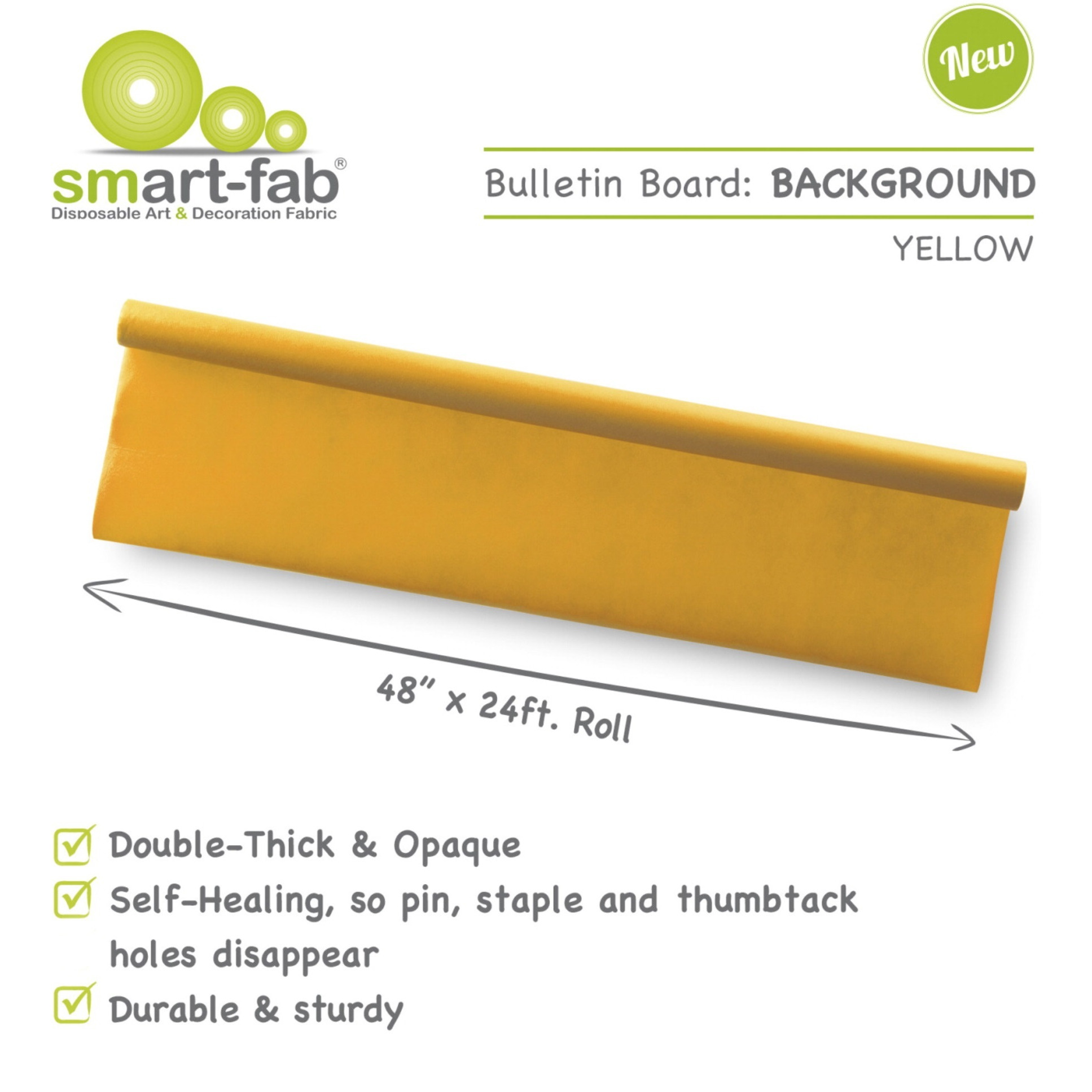 Smart-Fab Opaque Bulletin Board Background, 48 Inches x 24 Feet, Yellow
