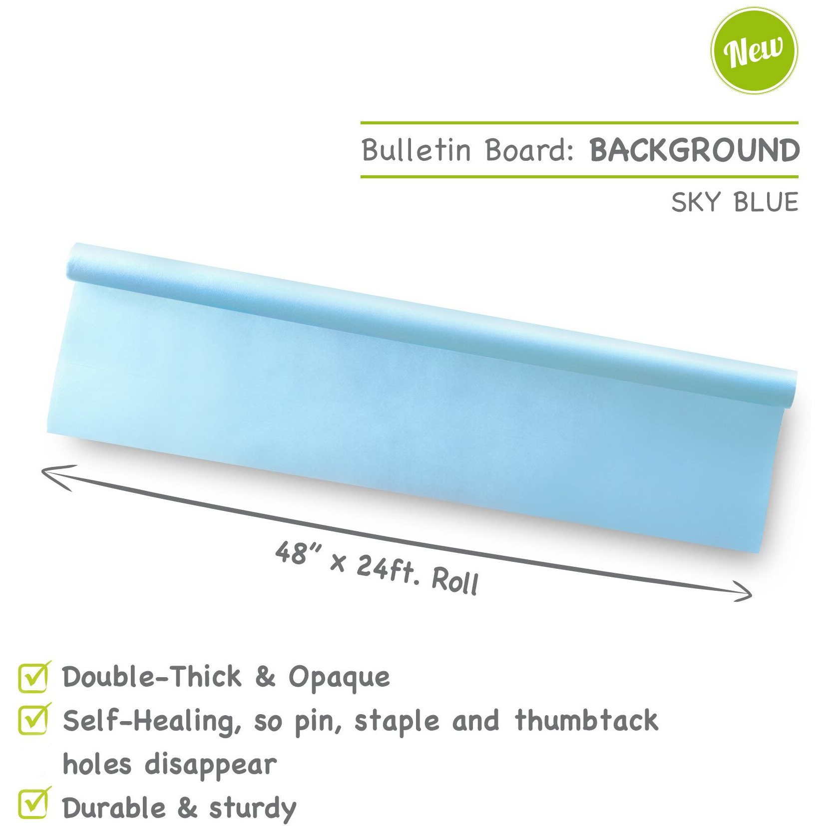 Smart-Fab Opaque Bulletin Board Background, 48 Inches x 24 Feet, Sky Blue