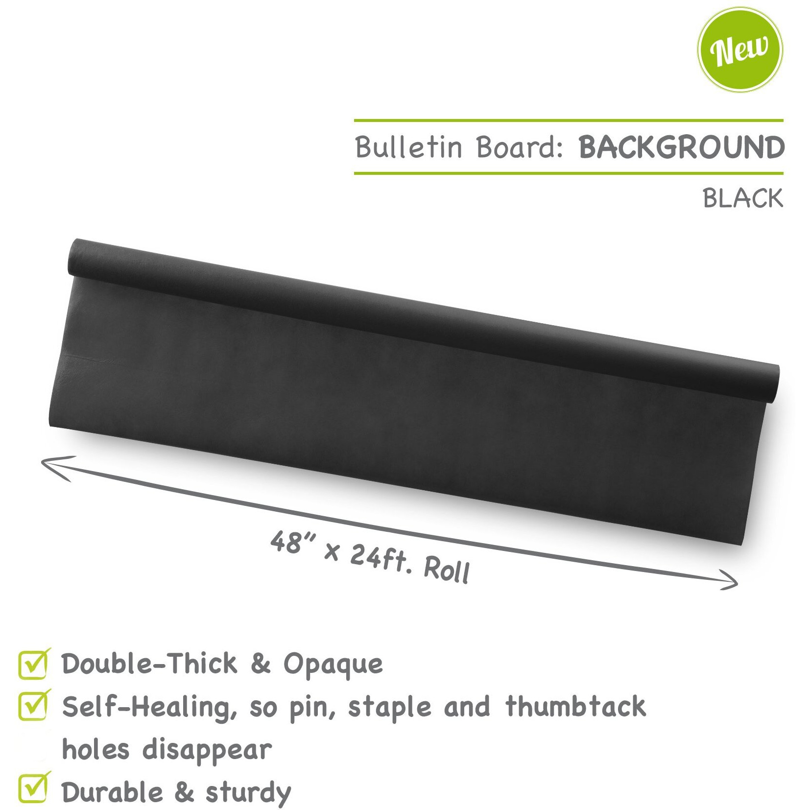 Smart-Fab Opaque Bulletin Board Background, 48 Inches x 24 Feet, Black
