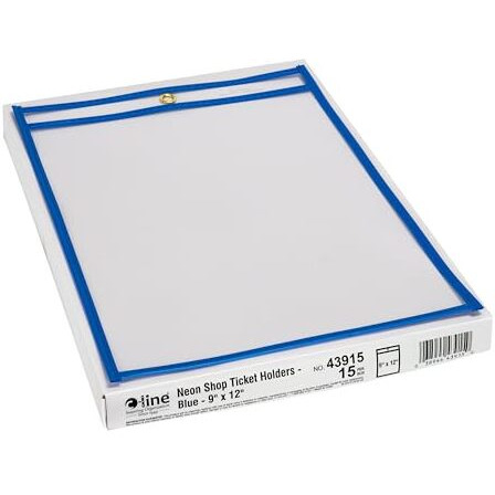 Neon Shop Ticket Holder, Blue, Stitched, both sides clear, 9 x 12, 15/BX, 43915