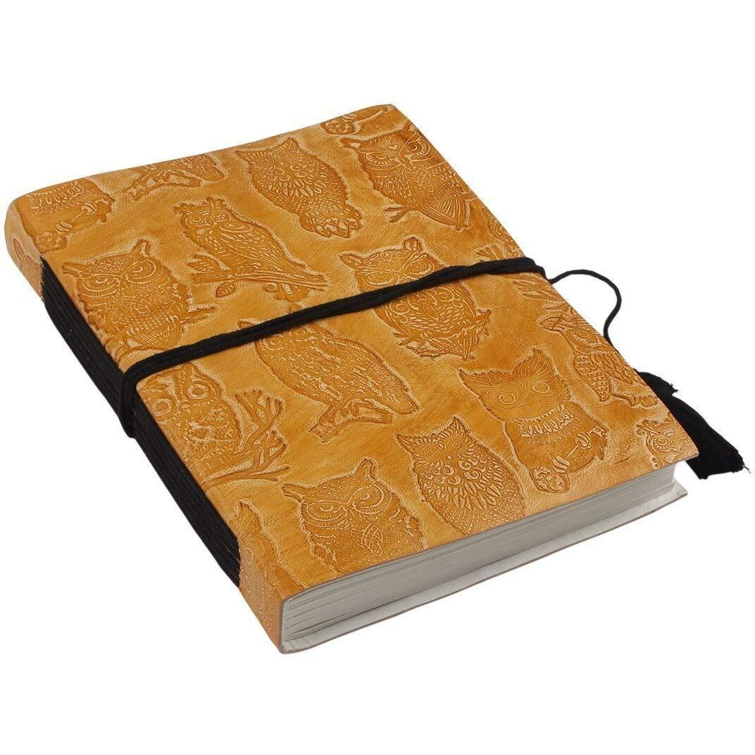 Store Indya Vintage Inspired Leather Journal Diary with Handmade Unline Pages(Embossed Gold Owl)