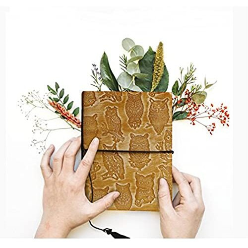 Store Indya Vintage Inspired Leather Journal Diary with Handmade Unline Pages(Embossed Gold Owl)