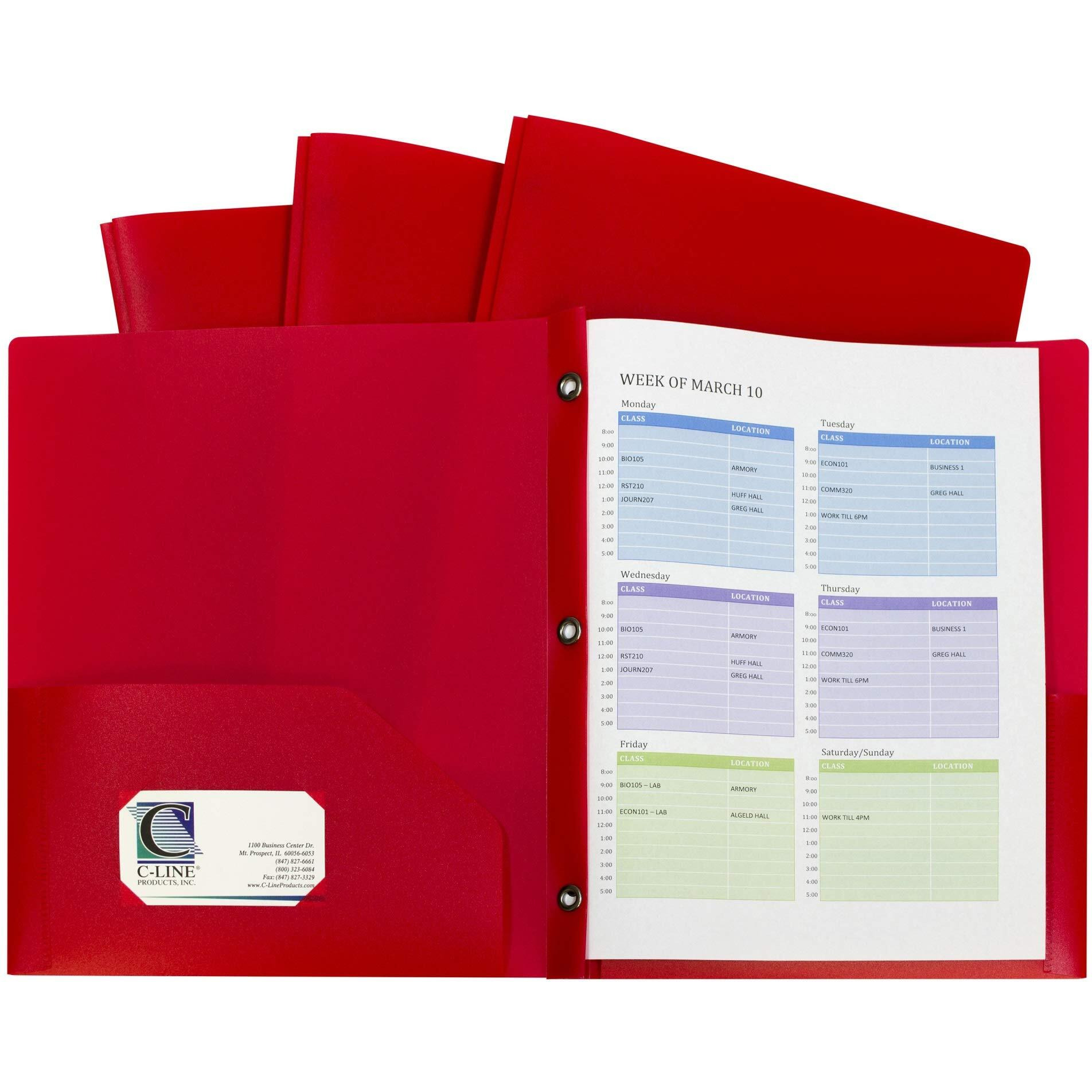 Two-Pocket Heavyweight Poly Portfolio Folder with Prongs, Red, 10/PK, 32964