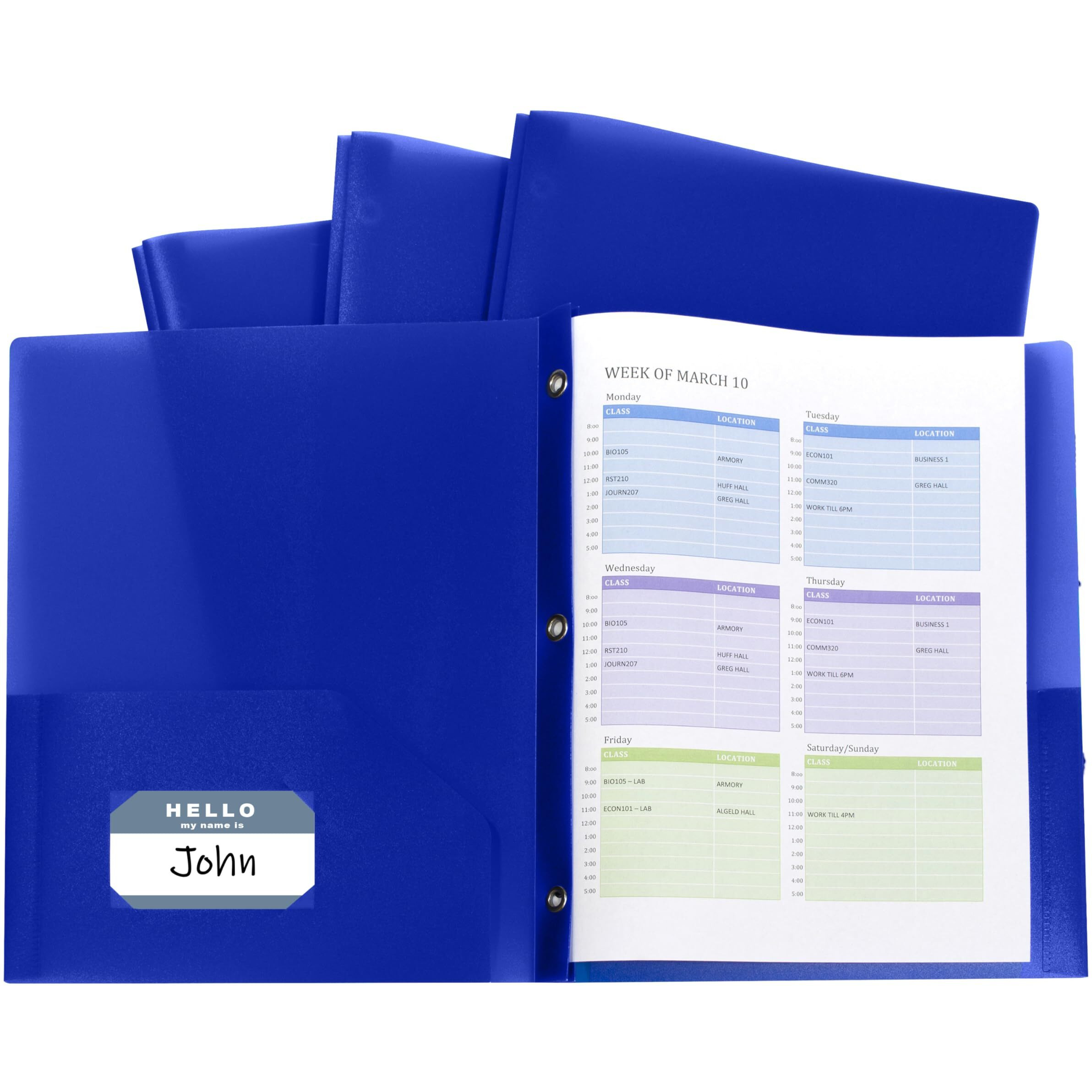 Two-Pocket Heavyweight Poly Portfolio Folder with Prongs, Blue, 10/PK, 32965