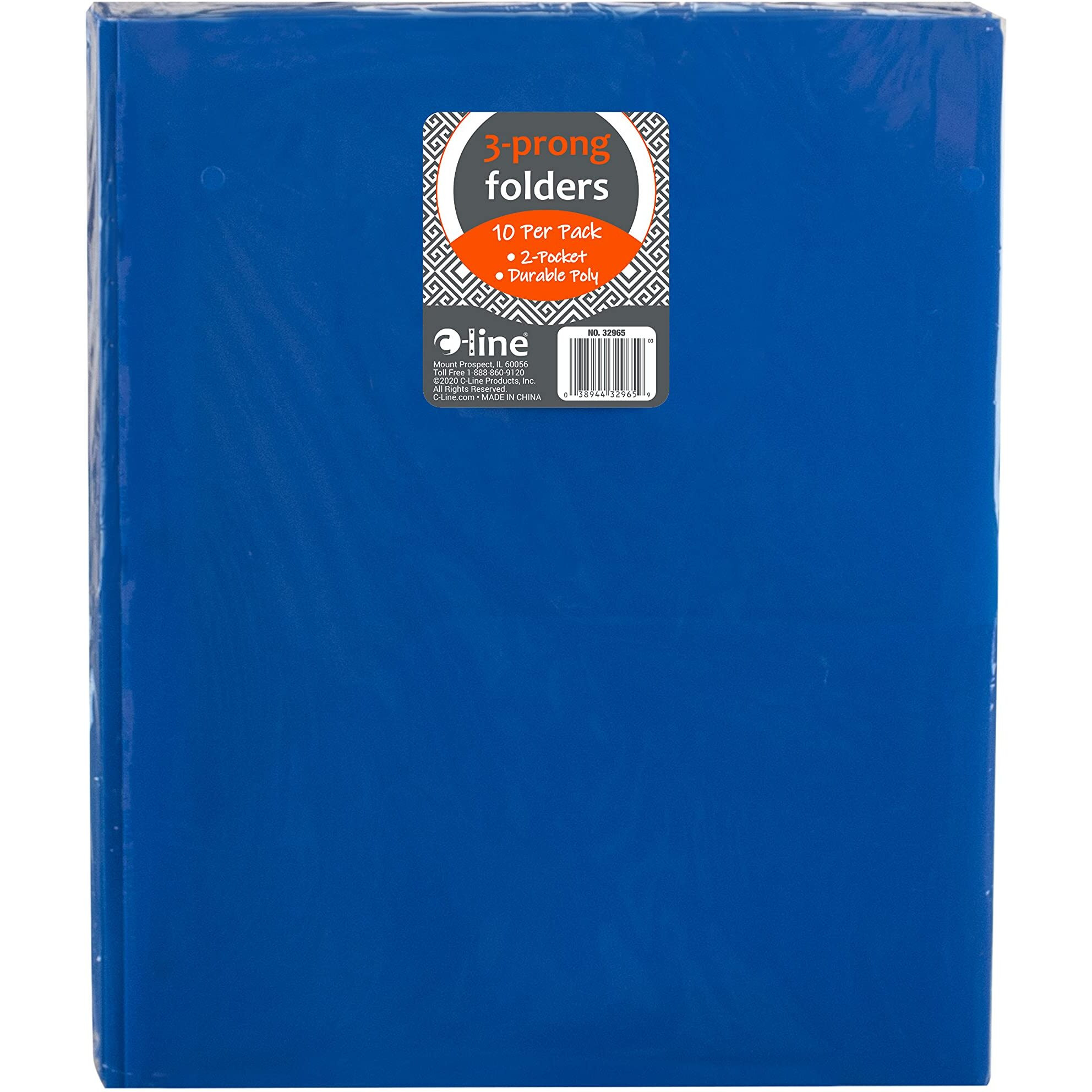 Two-Pocket Heavyweight Poly Portfolio Folder with Prongs, Blue, 10/PK, 32965