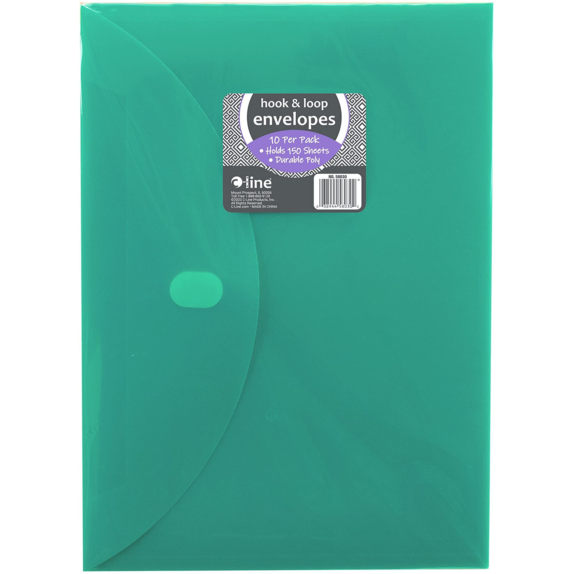 XL Reusable Envelopes, Hook and Loop Closure, Assorted Colors, 10/PK, 58030