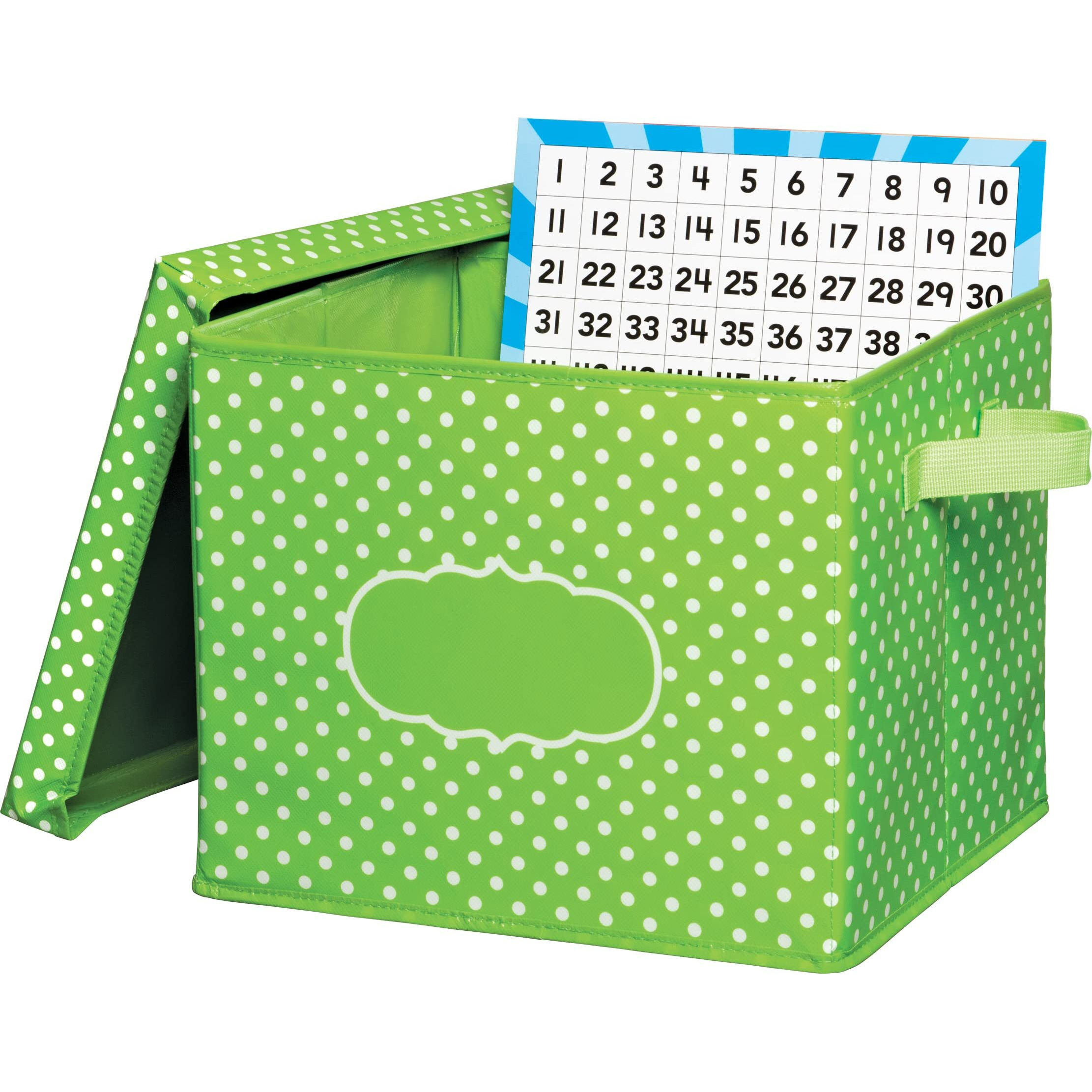 LIME POLKA DOTS STORAGE BIN W/ LID