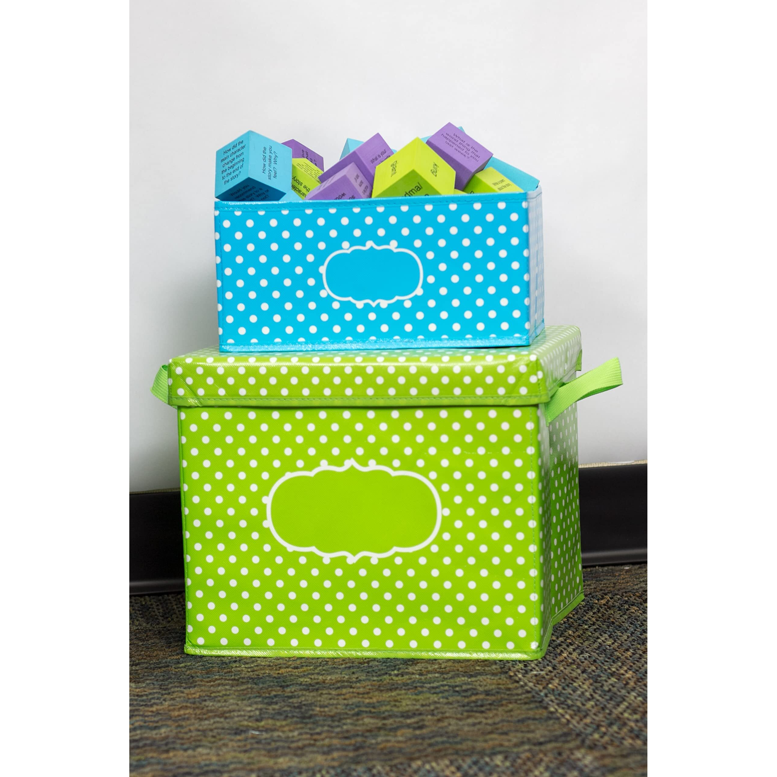 LIME POLKA DOTS STORAGE BIN W/ LID