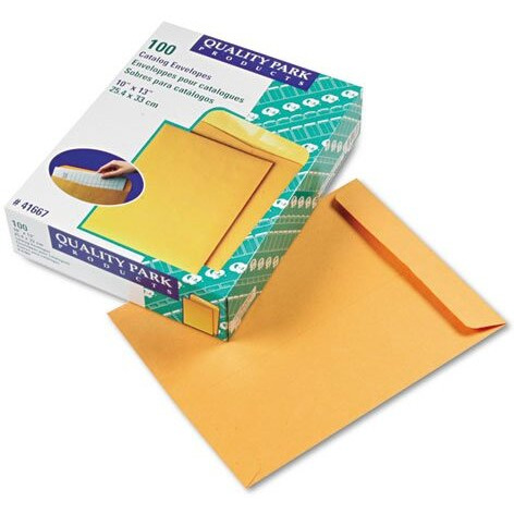 Quality Park 10 x 13 Catalog Envelopes - Catalog - 13 1/2 - 10" Width x 13" Length - 28 lb - Gummed - Kraft - 100 / Box - Kraft