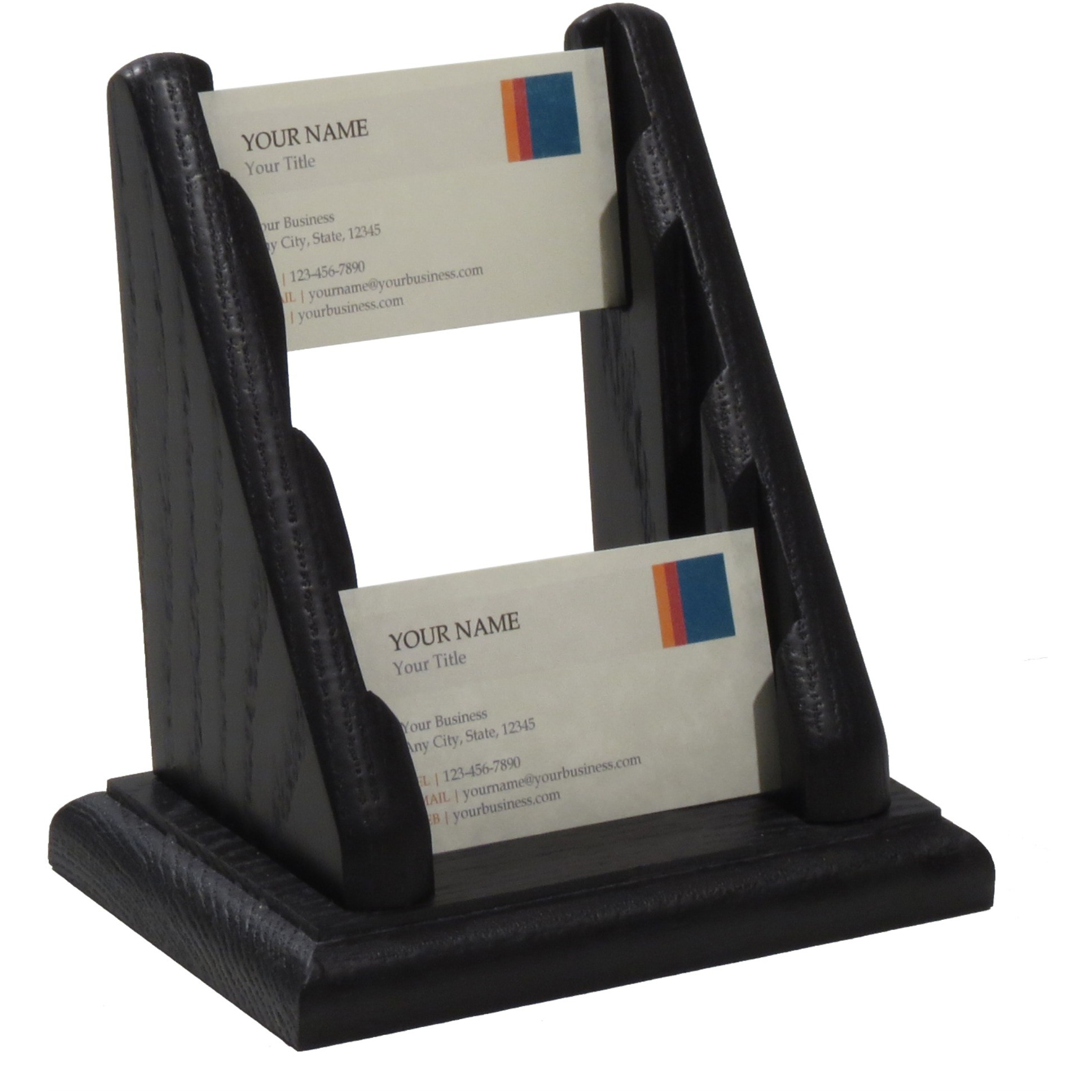 Wooden Mallet 3 Pocket Countertop Business Card Holder, Black