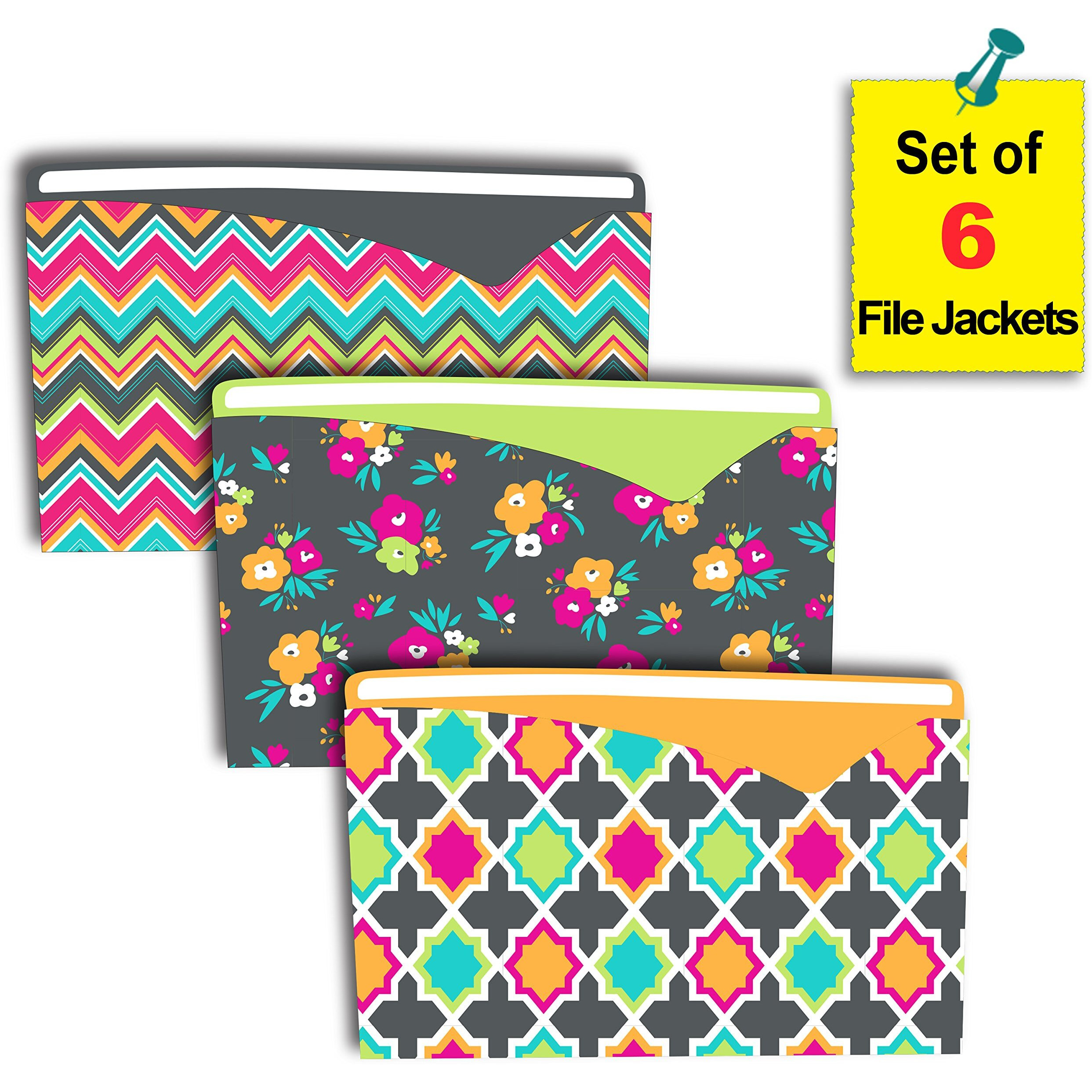 Bold Basics Write-On File Jackets, Assorted, 8 1/2 x 11, 6/PK, 63550