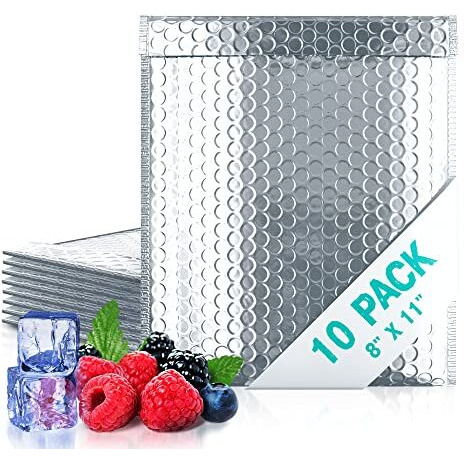 Silver Bubble Mailers Pack of 10 Bubble Poly Mailers 8 x 11 Thermal Wrap Bubble Mailers 8x11 Packing Envelopes Bubble Mailer Metalic Bubble Mailer with Self-Sealing(D0102H93Q9A)