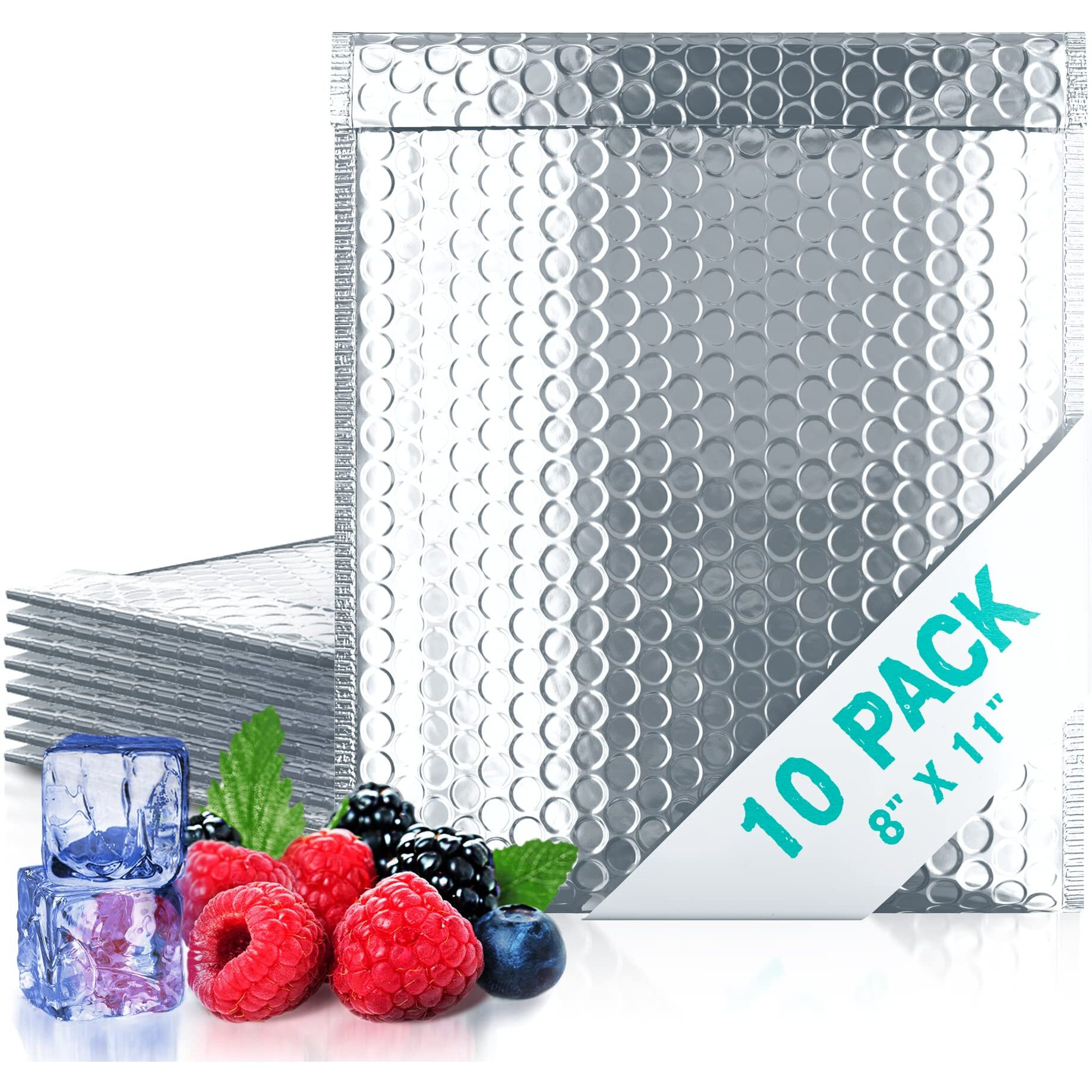 Silver Bubble Mailers Pack of 10 Bubble Poly Mailers 8 x 11 Thermal Wrap Bubble Mailers 8x11 Packing Envelopes Bubble Mailer Metalic Bubble Mailer with Self-Sealing(D0102H93Q9A)