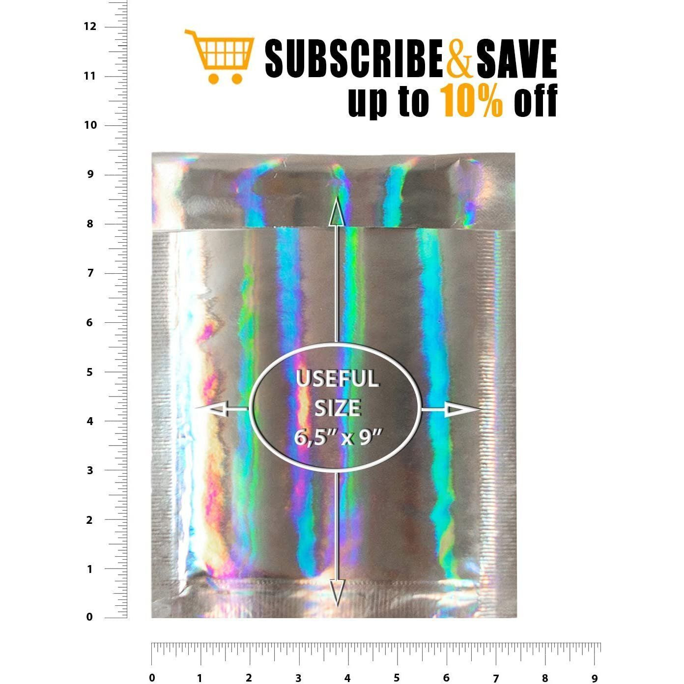 Hologram Bubble Mailers 65 x 9 Pack of 25 Padded cushion Mailing Envelopes 6 12 x 9 Shipping Bags with Peel and Seal glamour Holo Metallic Foiled Bag for Mailing Packing(D0102H939Kg)