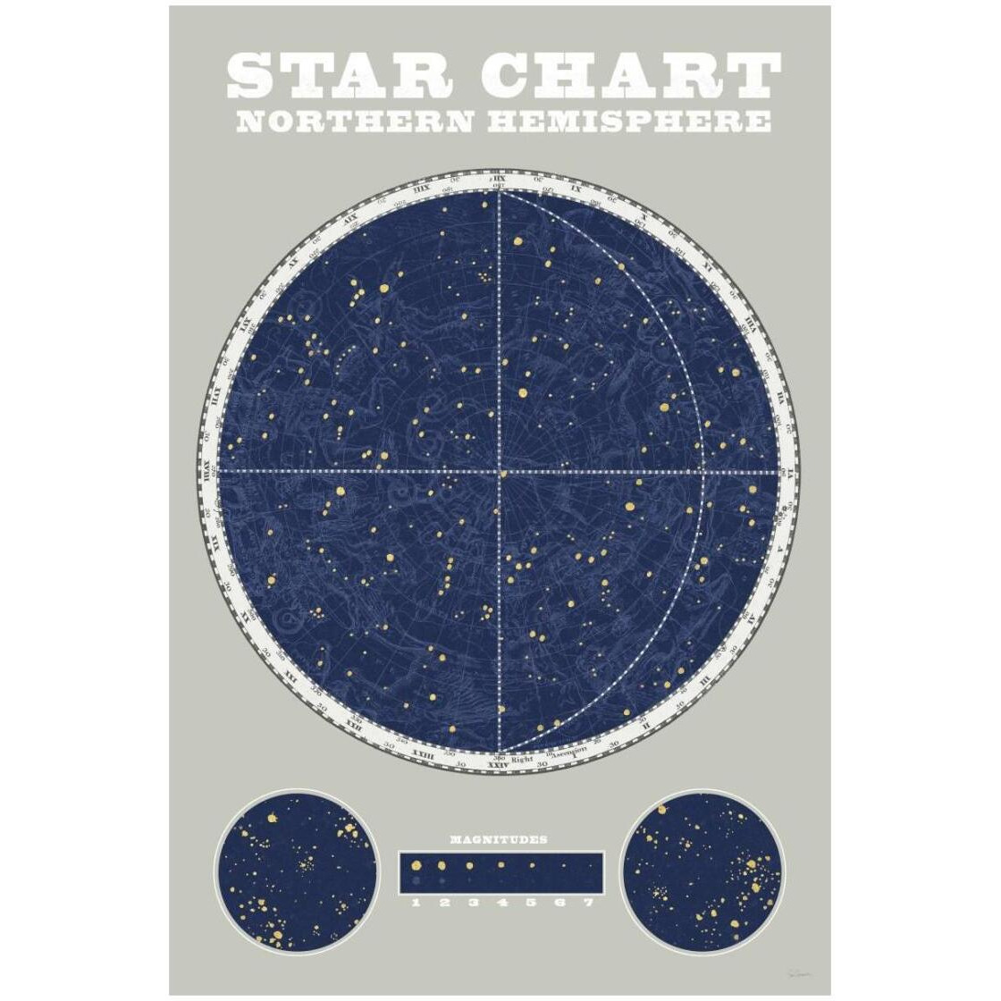 Northern Star Chart Blue Gray -Paper Art-18&quotx26"