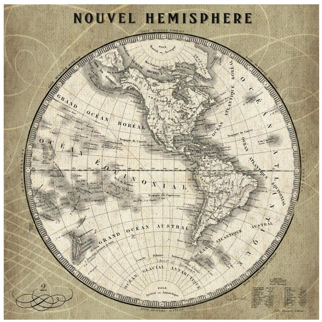 French World Map III -Paper Art-26&quotx26"