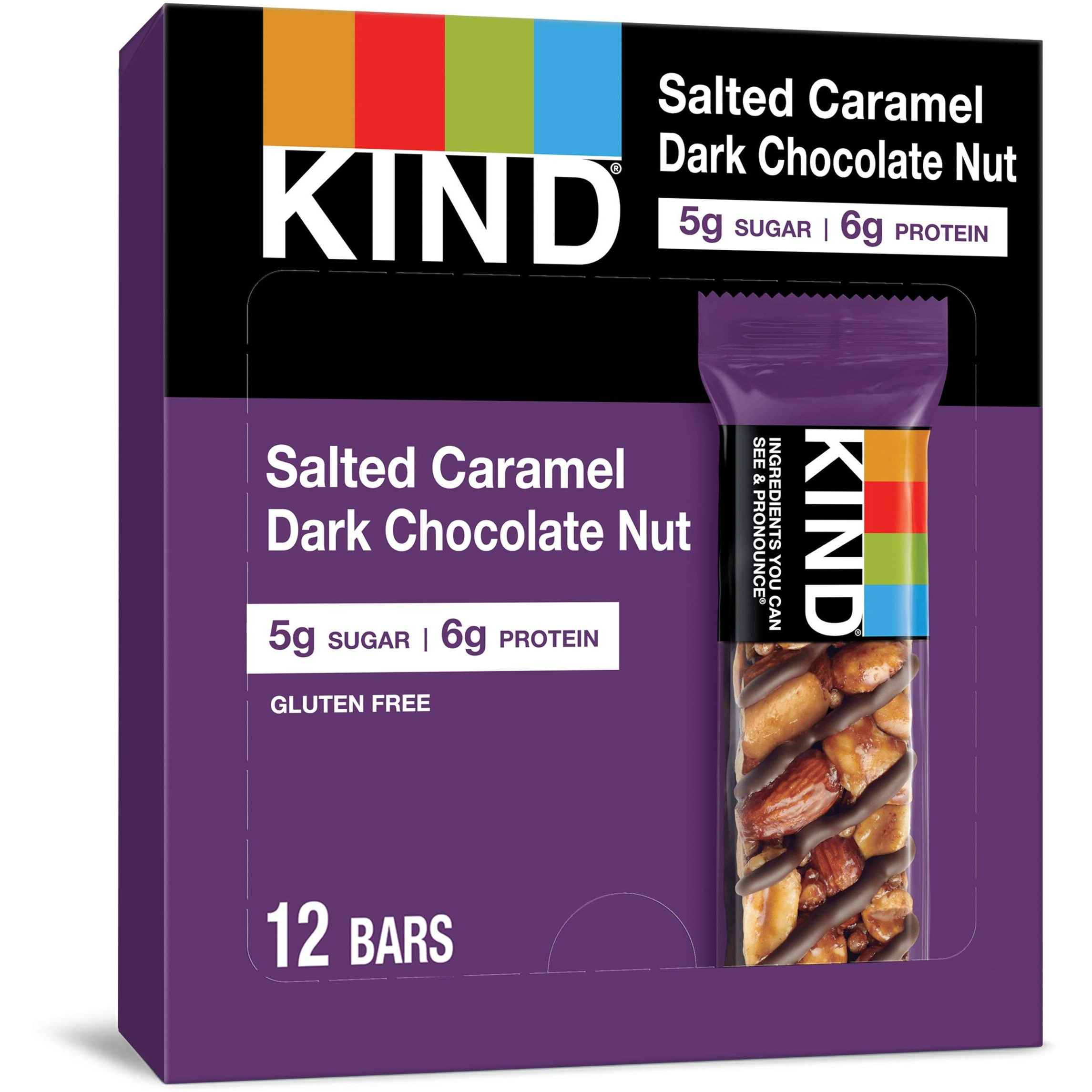 KIND Salted Caramel Dark Chocolate Nut Bars - Gluten-free, Trans Fat Free, Sulfur dioxide-free, Low Sodium, No Artificial Flavor, Low Glycemic - Salted Caramel & Dark Chocolate Nut - 1.40 oz - 12 / Bo