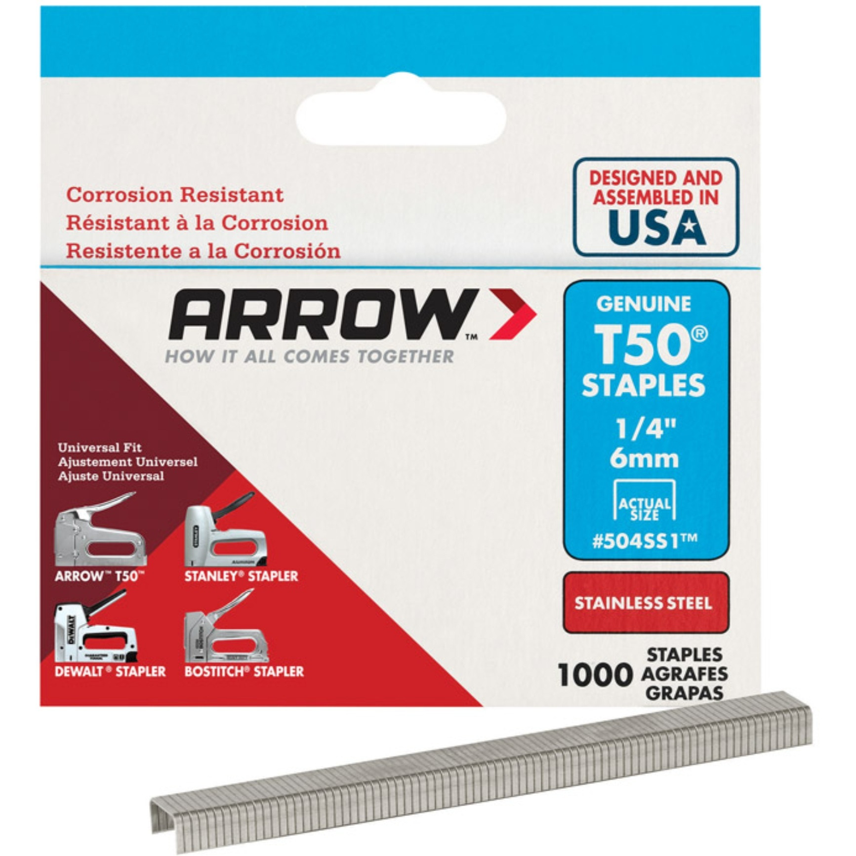 STAPLE 1/4"" T50 STNLS (Pack of 5)