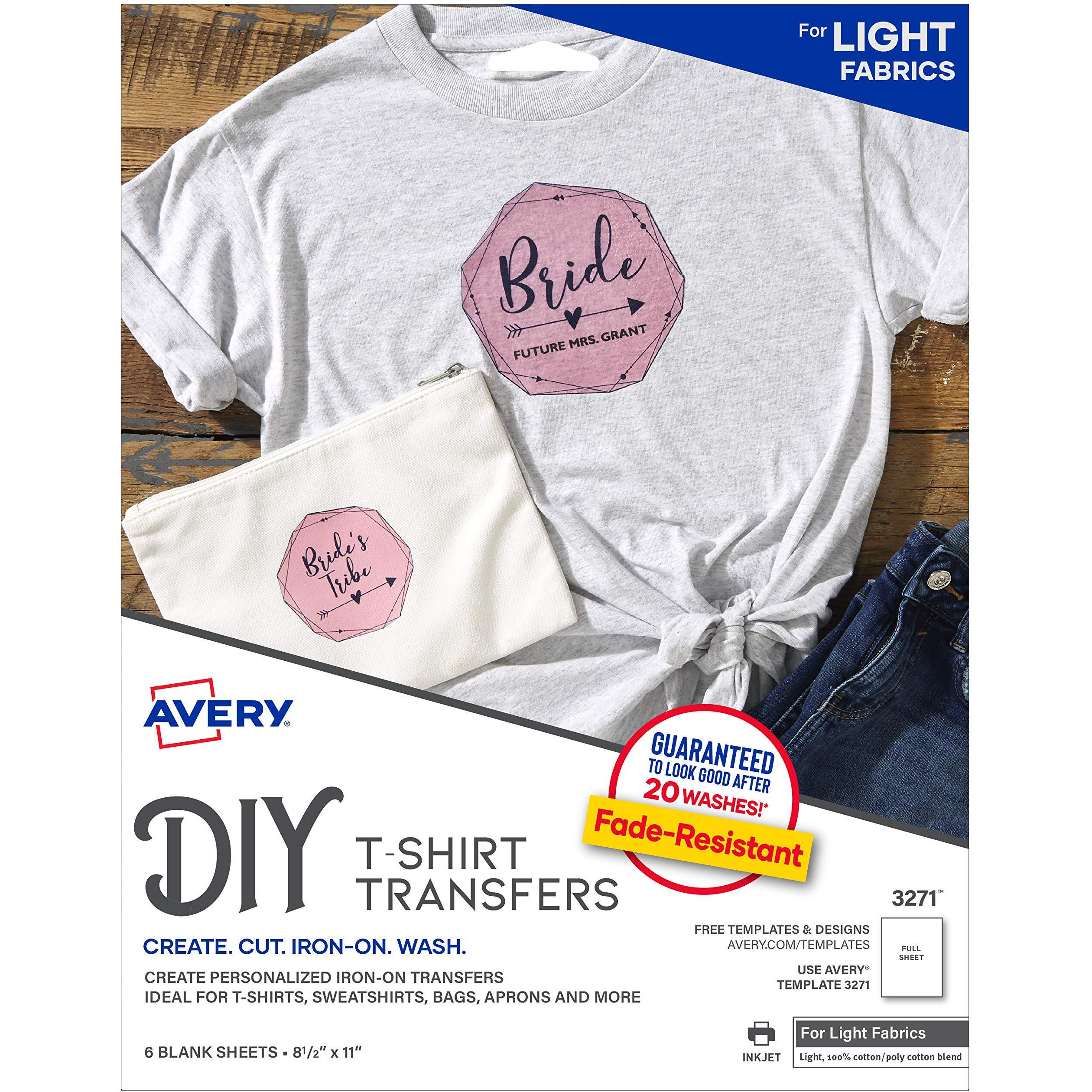 Avery 3271 Light Fabric Transfers, Matte, 8-1/2 x 11 Inch, 6 Transfers