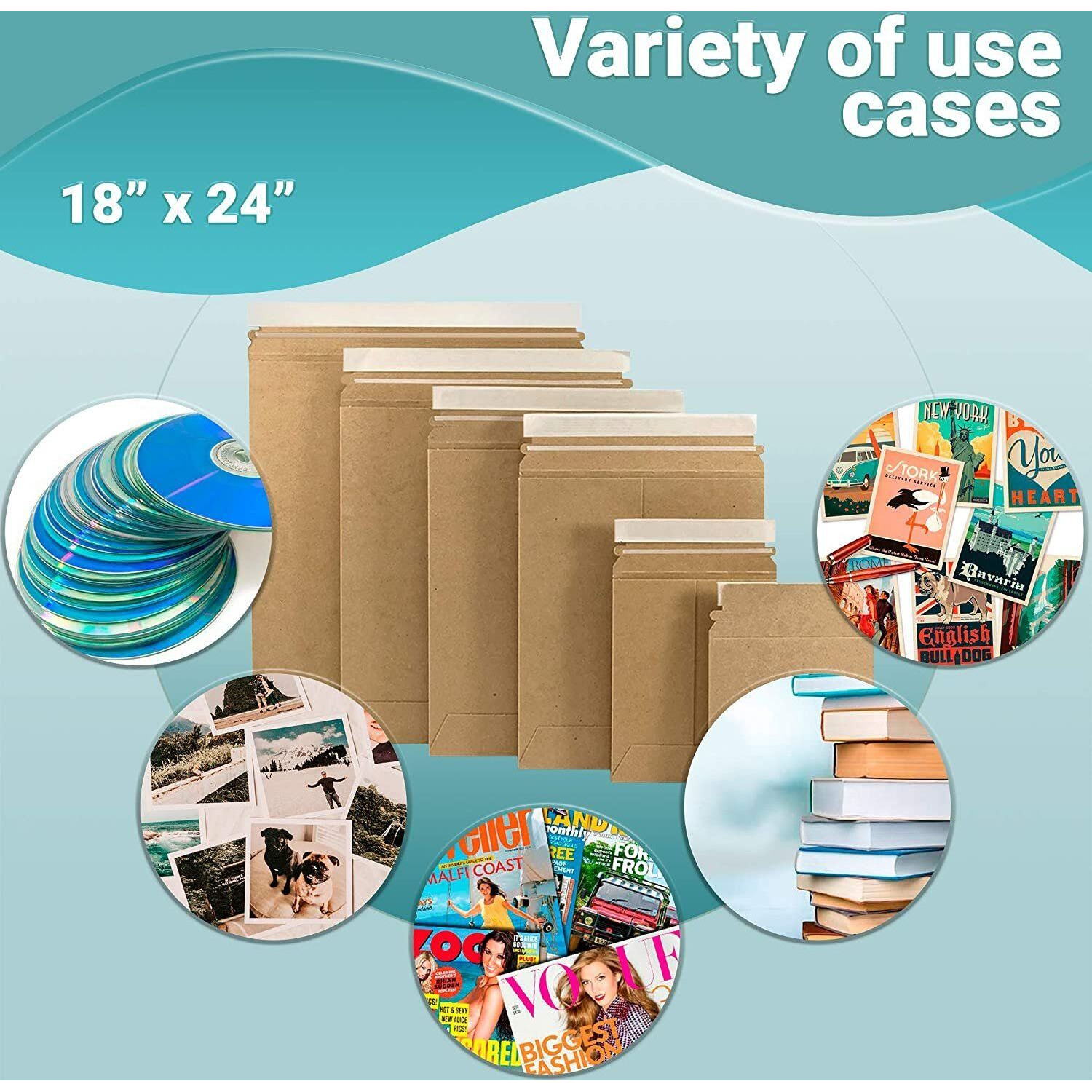 Brown cardboard Mailers 18 x 24 Pack of 5 Kraft Paper Rigid Envelopes with Adhesive Strip Self-seal closure Rigid Mailers Kraft Paper Envelopes for Shipping and Packing Paperwork(D0102HIXSWY)