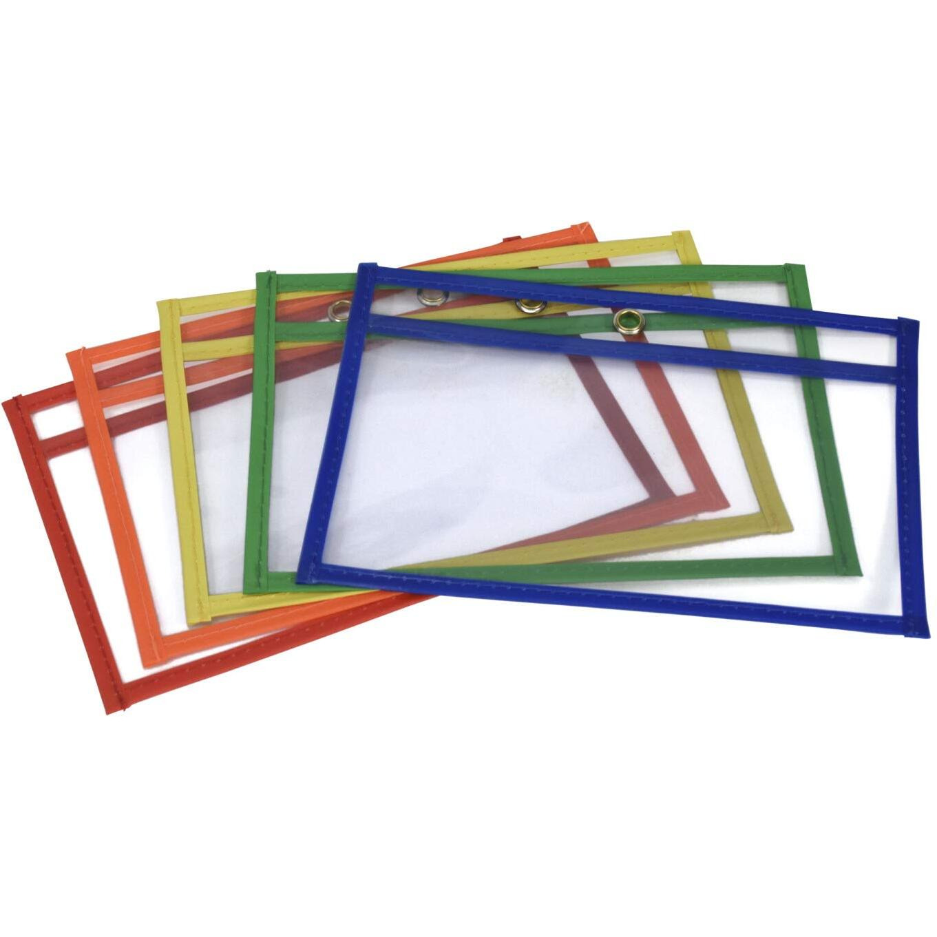 School Smart Reusable Dry Erase Pockets, 6 x 9 Inches, Assorted, Set of 10