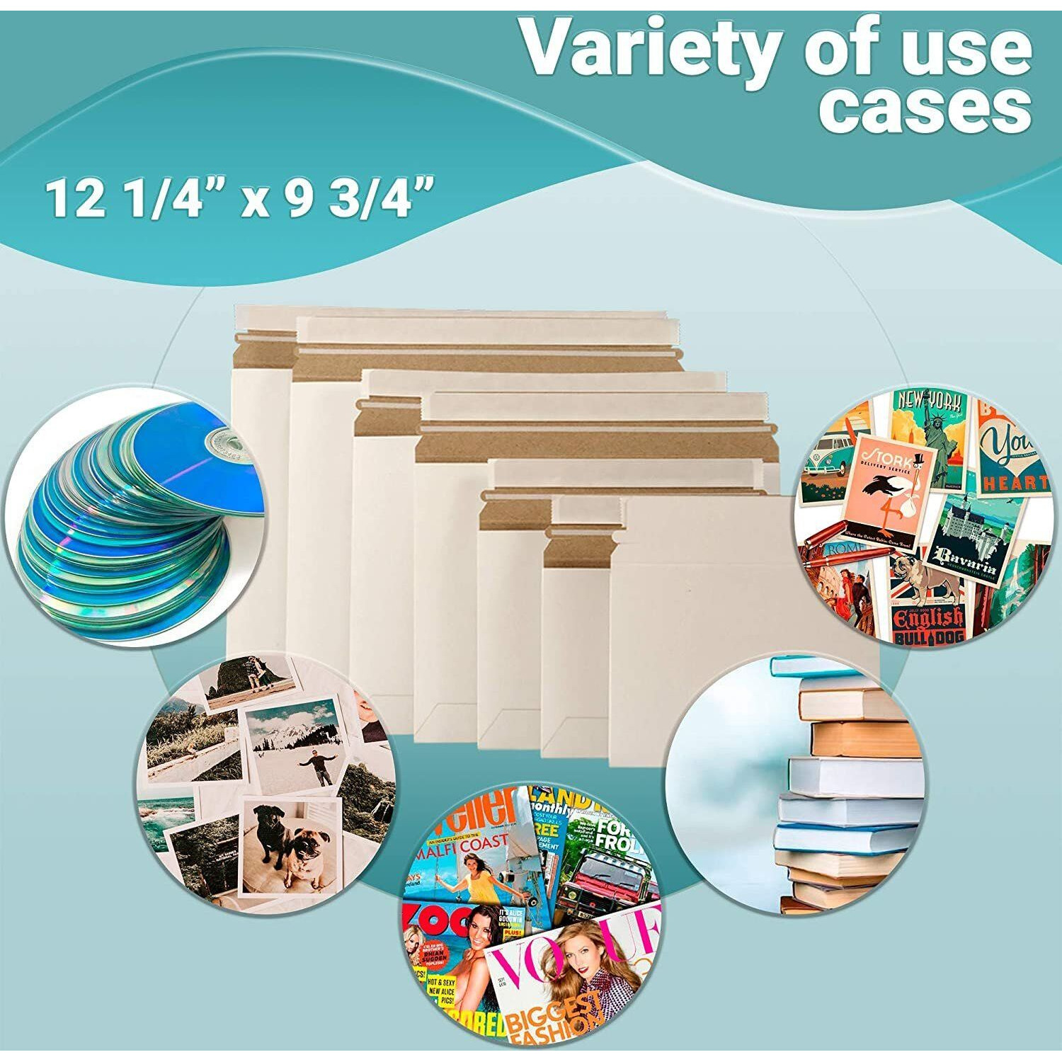 Pack of 10 White Rigid Mailers 12 14 x 9 34 Side-Loading Paperboard envelopes 1225 x 975 Self-seal Photo mailers Peel and seal closure No Bend documents photos diplomas Ideal for cD DVD(D0102HIXSBg)