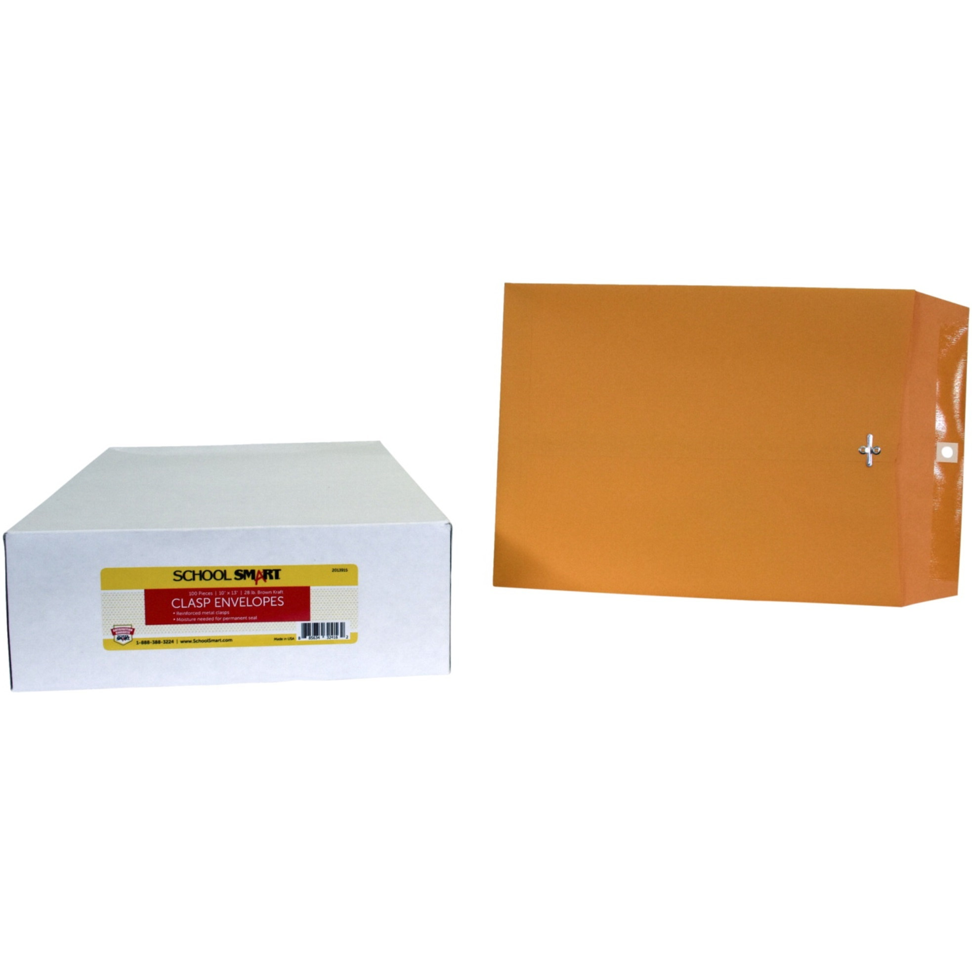 School Smart Kraft Envelopes with Clasp, 10 x 13 Inches, Pack of 100
