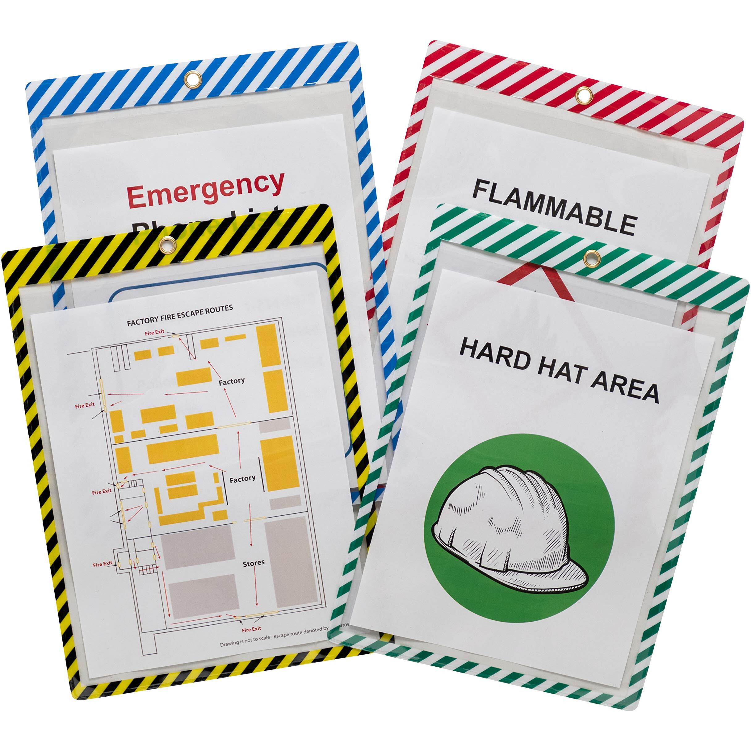 Safety Striped Shop Ticket Holders, Assorted Stripes, both sides clear, 9 x 12, 25/BX, 44100