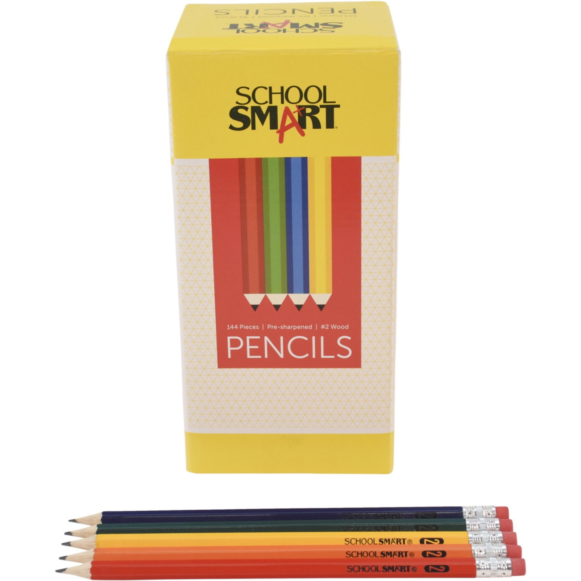 School Smart Hexagonal Pencils, Pre-Sharpened, Number 2, Assorted, Pack of 144