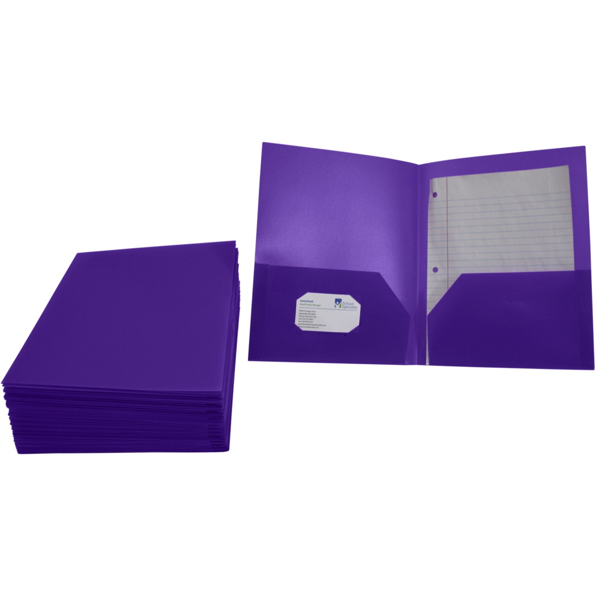 School Smart Heavyweight Two-Pocket Poly Folder, Purple, Pack of 25