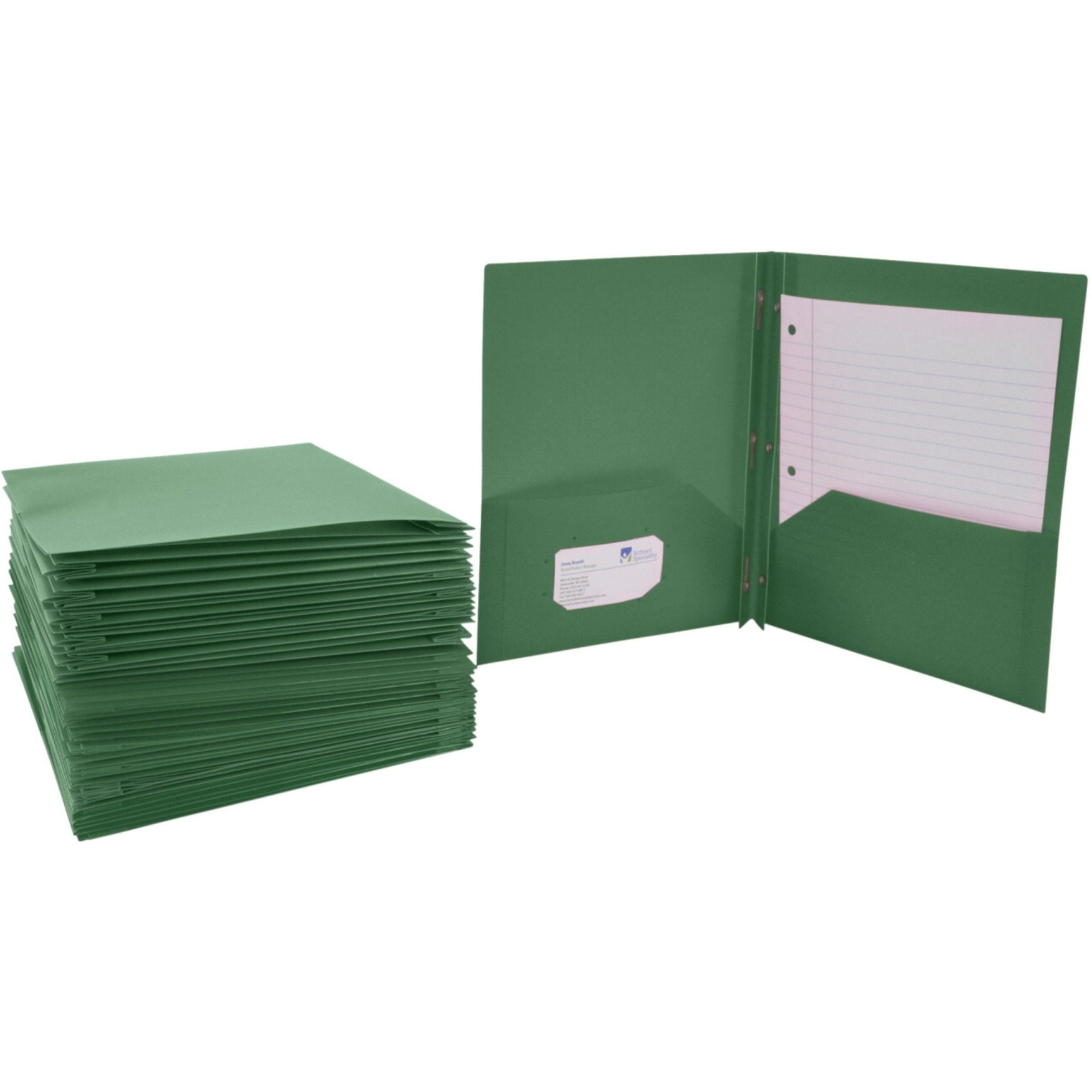 School Smart Heavyweight Two-Pocket Poly Folder with Fasteners, Green, Pack of 25