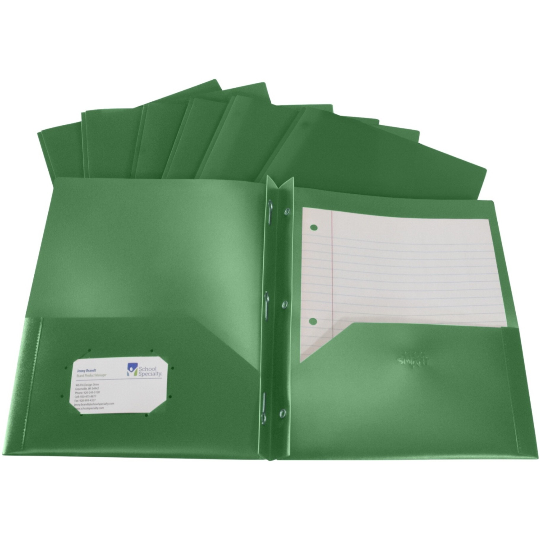 School Smart Heavyweight Two-Pocket Poly Folder with Fasteners, Green, Pack of 25