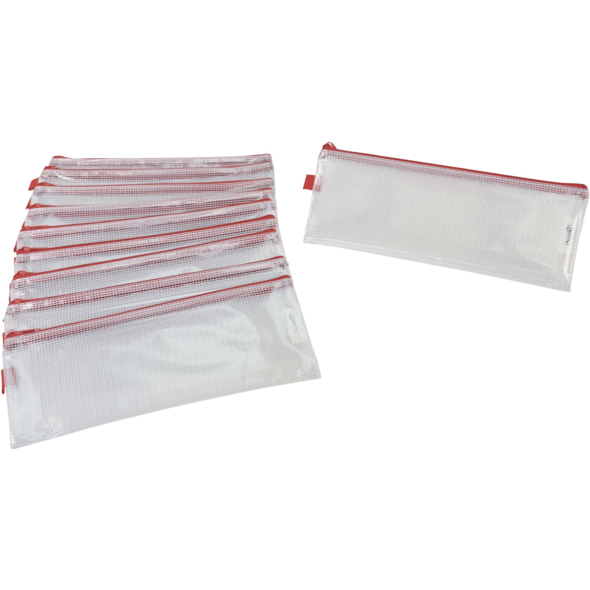 Sax Mesh Zippered Bag, 5 x 13 Inches, Clear with Red Trim, Pack of 10