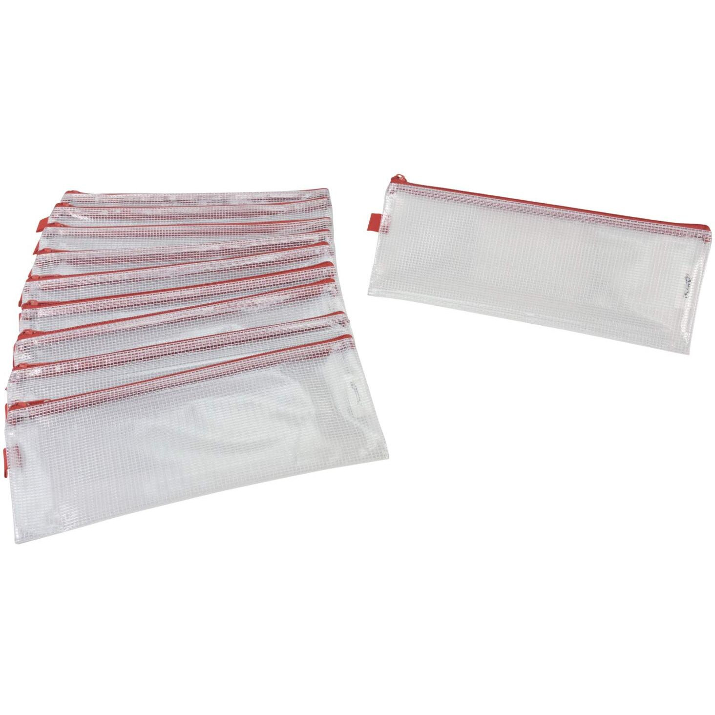Sax Mesh Zippered Bag, 5 x 13 Inches, Clear with Red Trim, Pack of 10